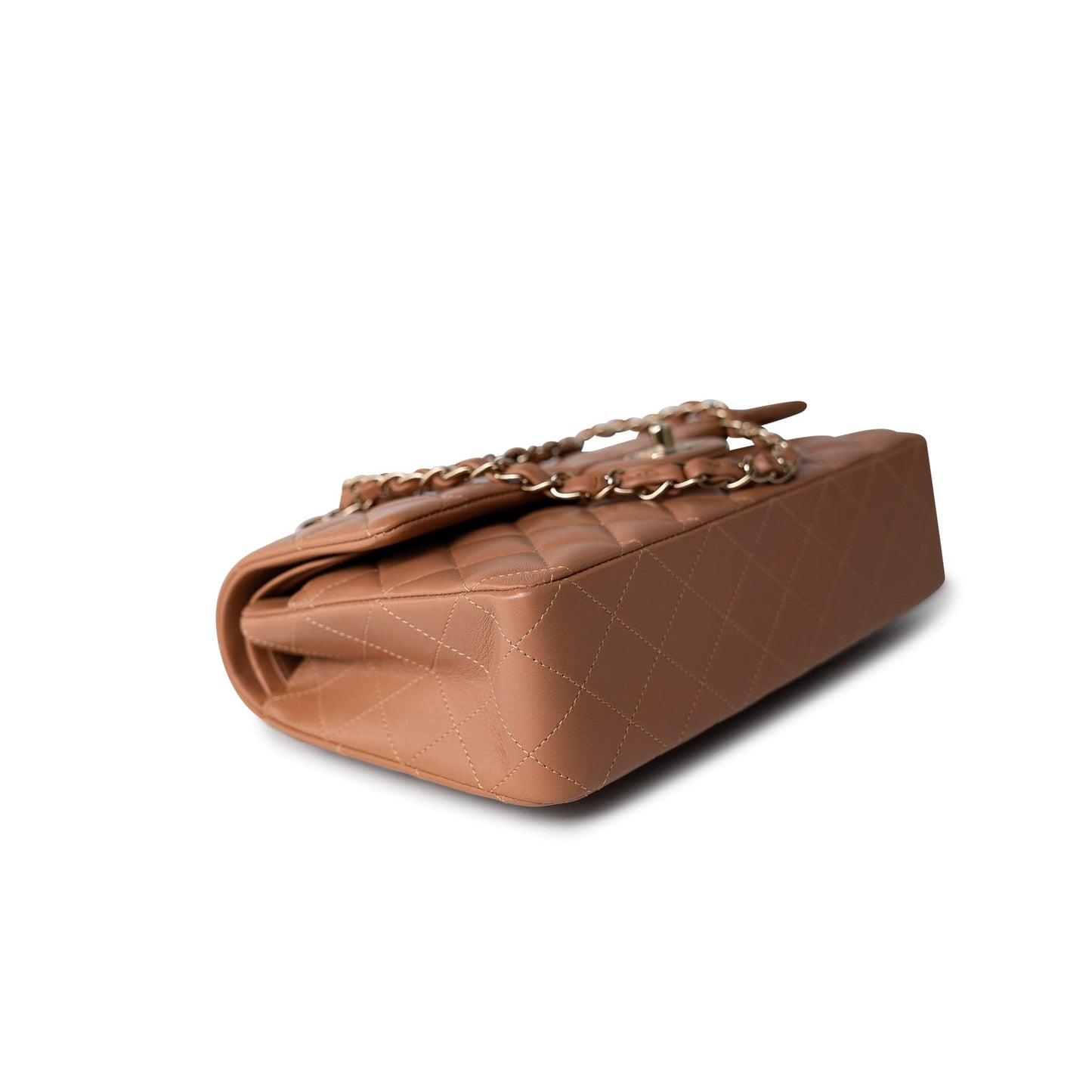 22S Caramel Lambskin Quilted Medium Classic Flap Light Gold Hardware