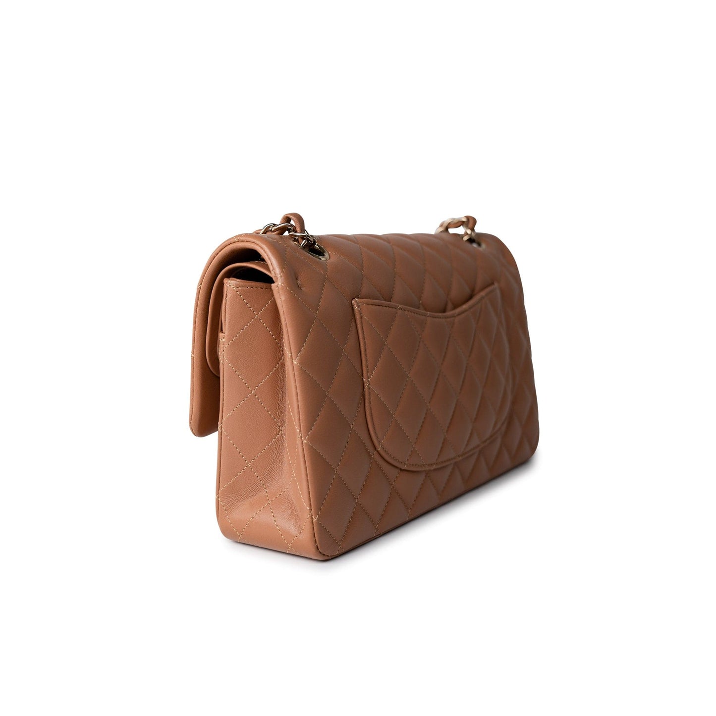 22S Caramel Lambskin Quilted Medium Classic Flap Light Gold Hardware