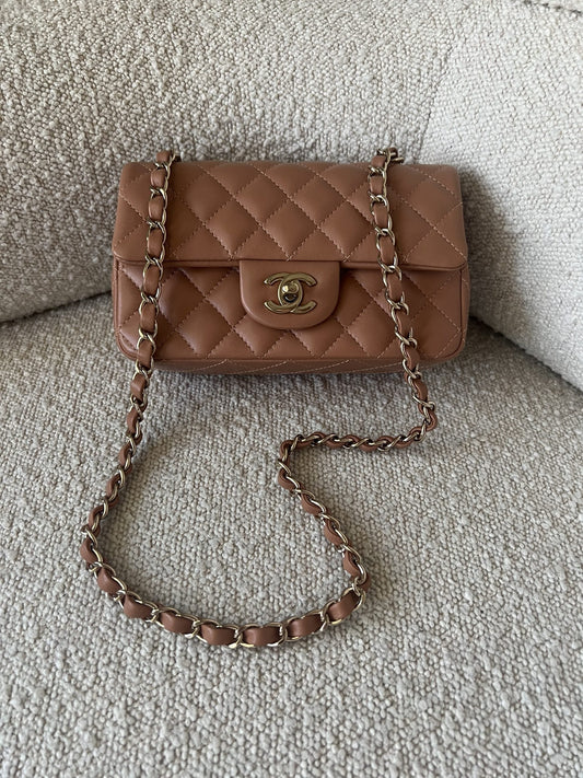 22S Caramel Mini Rectangular Lambskin Quilted LGHW