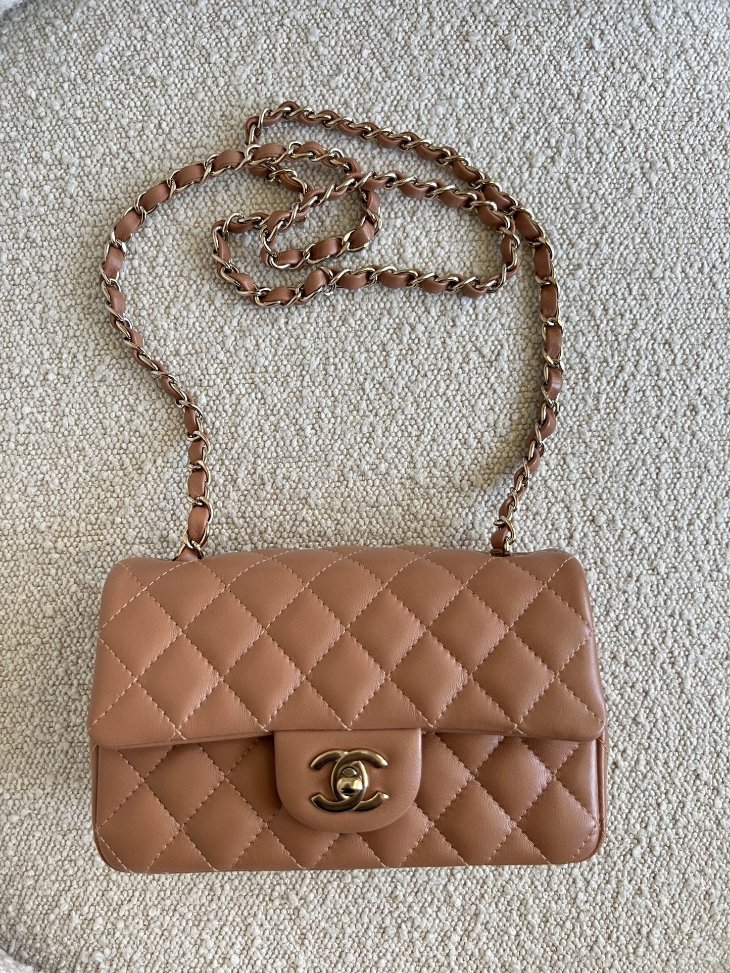 22S Caramel Mini Rectangular Lambskin Quilted LGHW