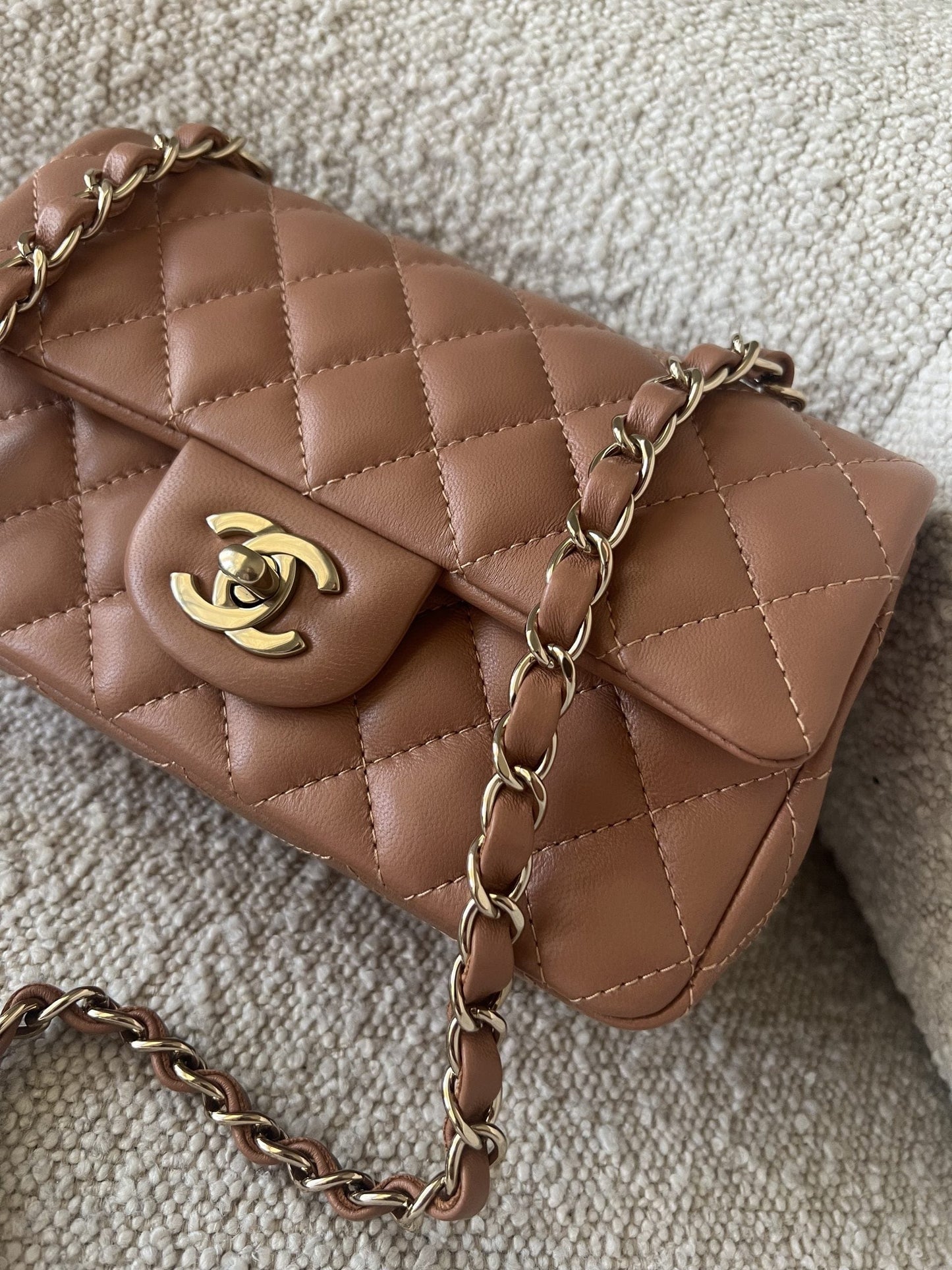 22S Caramel Mini Rectangular Lambskin Quilted LGHW