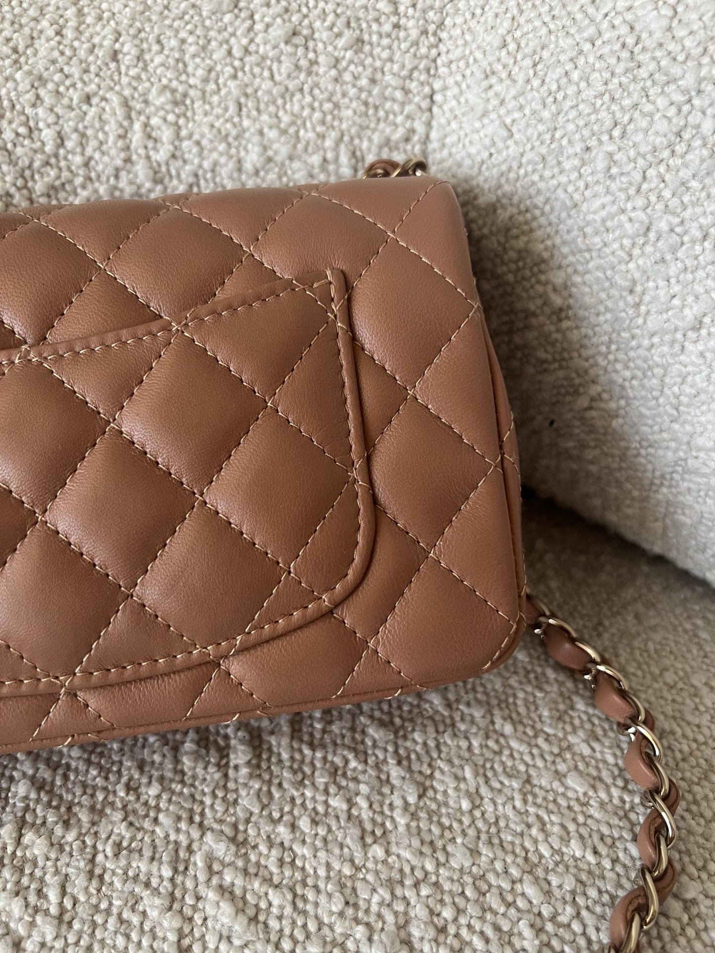 22S Caramel Mini Rectangular Lambskin Quilted LGHW