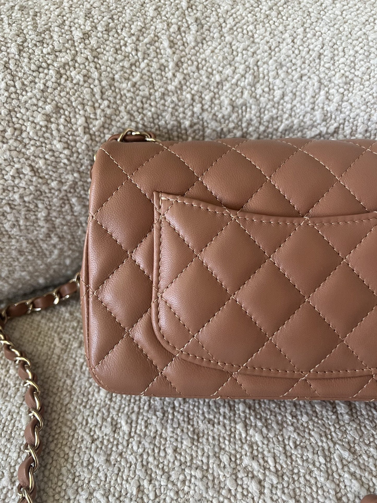 22S Caramel Mini Rectangular Lambskin Quilted LGHW
