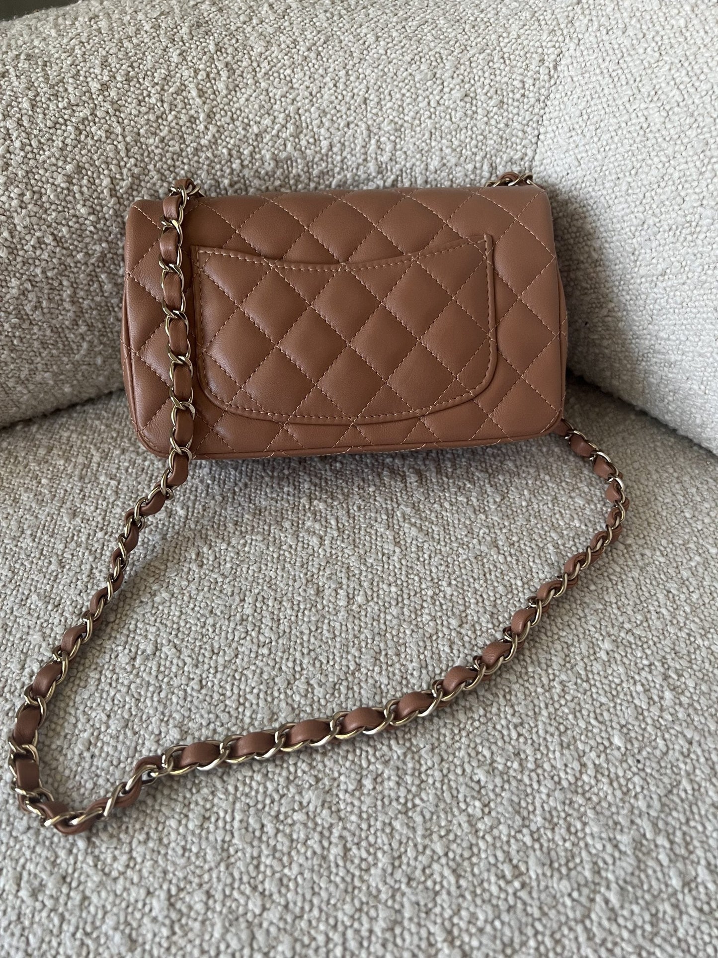 22S Caramel Mini Rectangular Lambskin Quilted LGHW