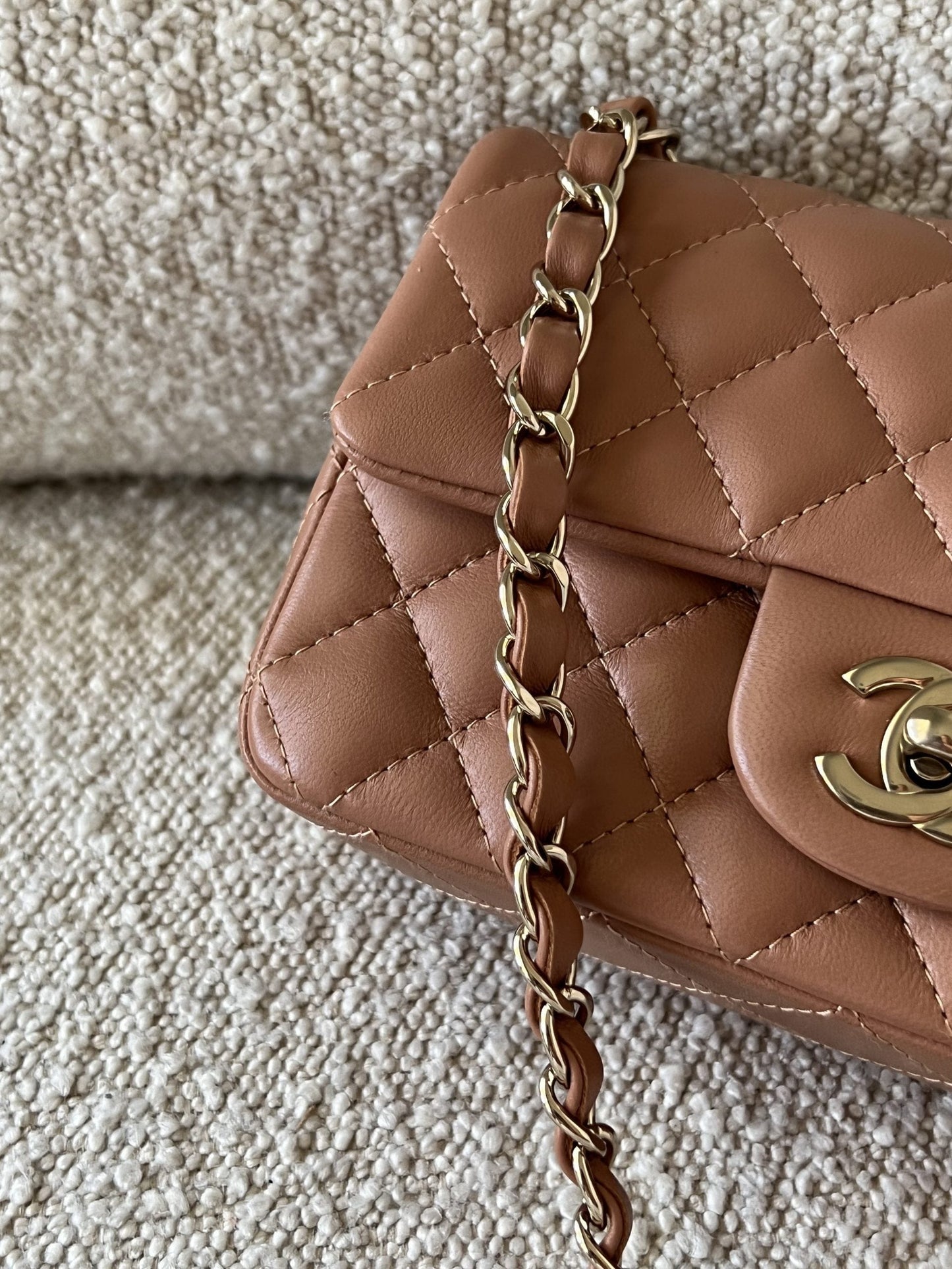 22S Caramel Mini Rectangular Lambskin Quilted LGHW