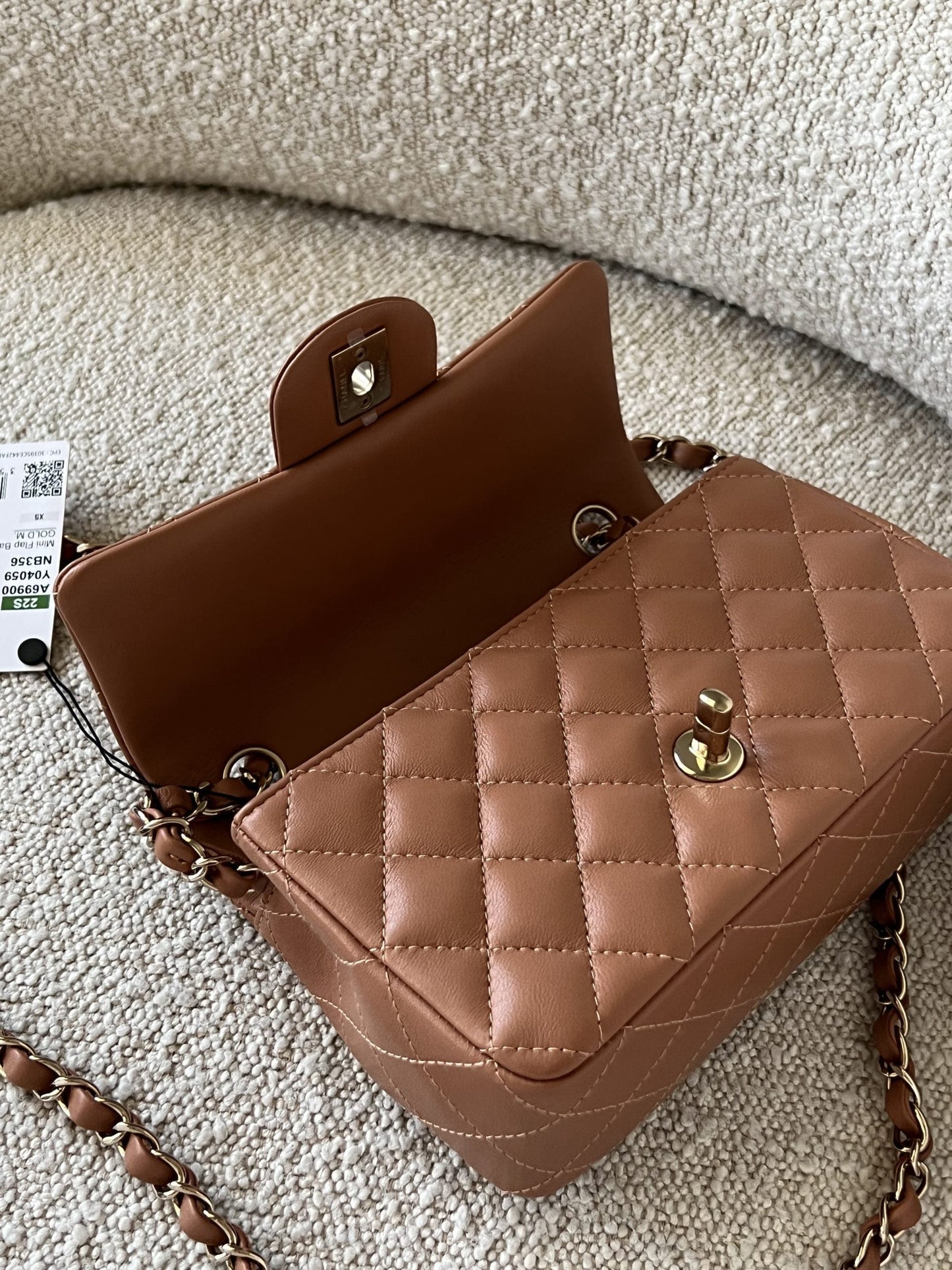 22S Caramel Mini Rectangular Lambskin Quilted LGHW