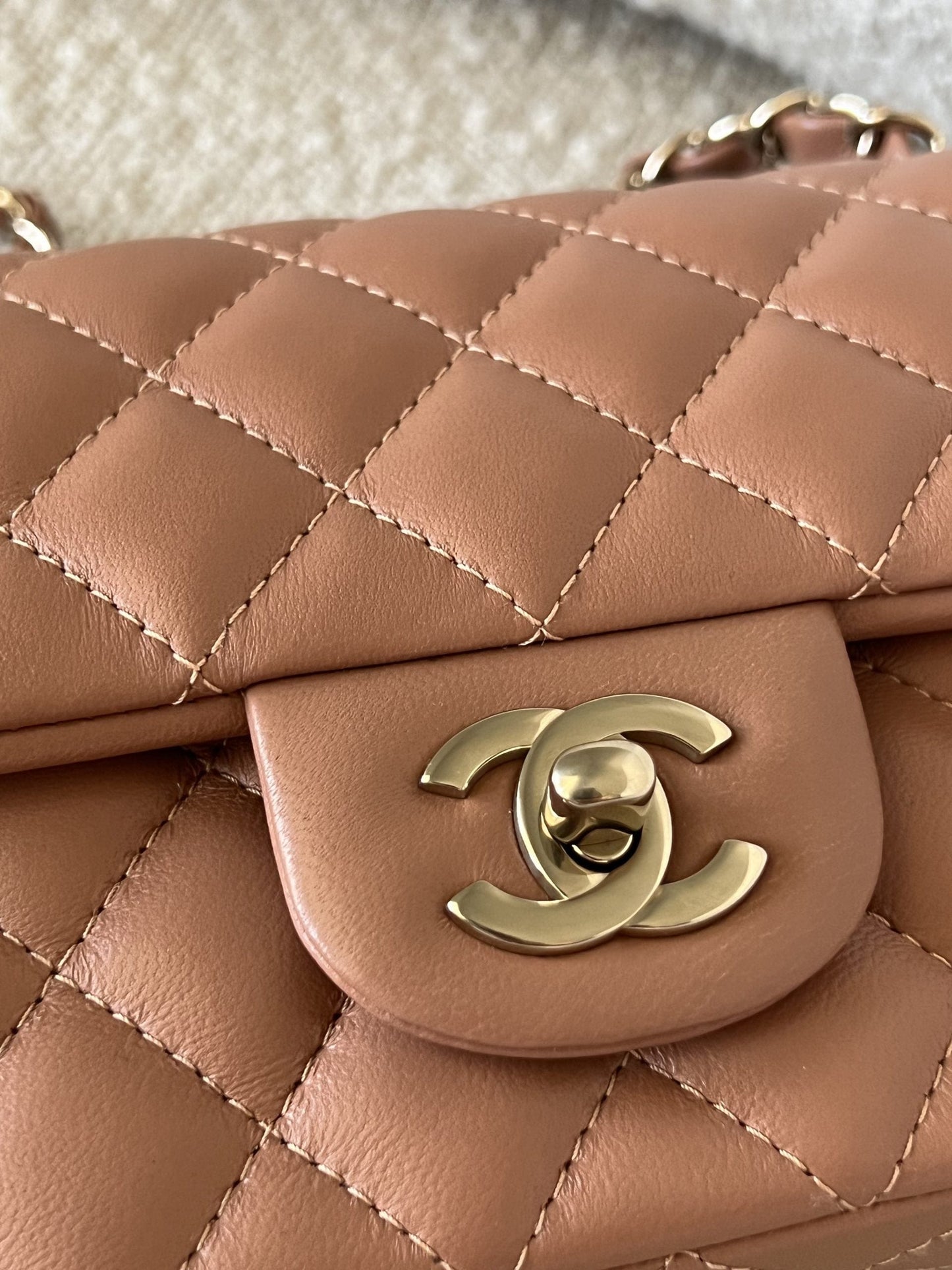 22S Caramel Mini Rectangular Lambskin Quilted LGHW