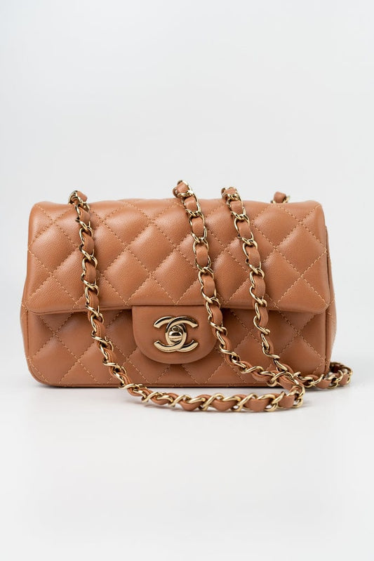22S Caramel Mini Rectangular Lambskin Quilted LGHW