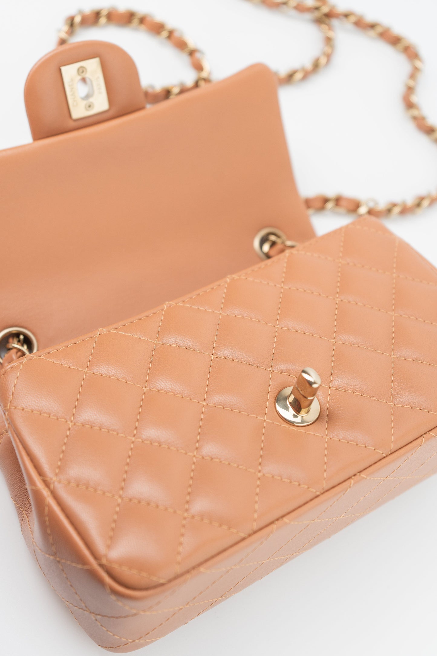 22S Caramel Mini Rectangular Lambskin Quilted LGHW