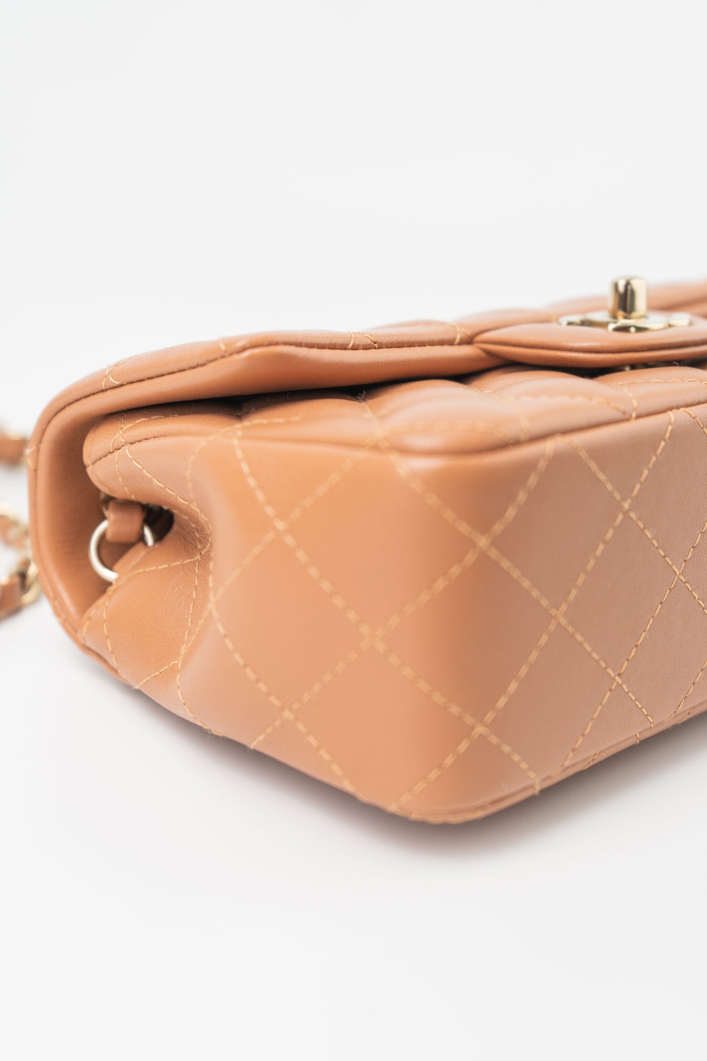 22S Caramel Mini Rectangular Lambskin Quilted LGHW