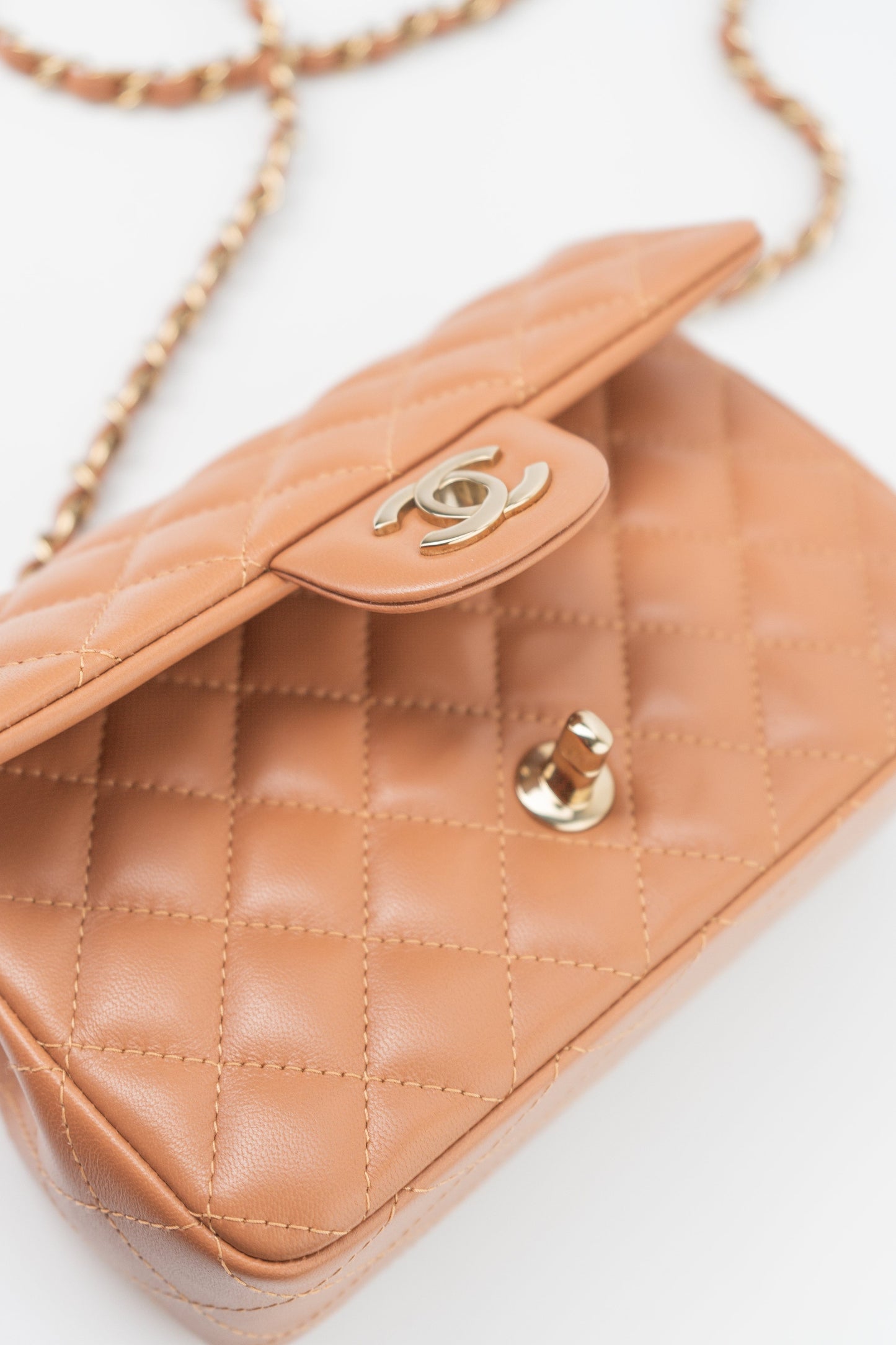 22S Caramel Mini Rectangular Lambskin Quilted LGHW