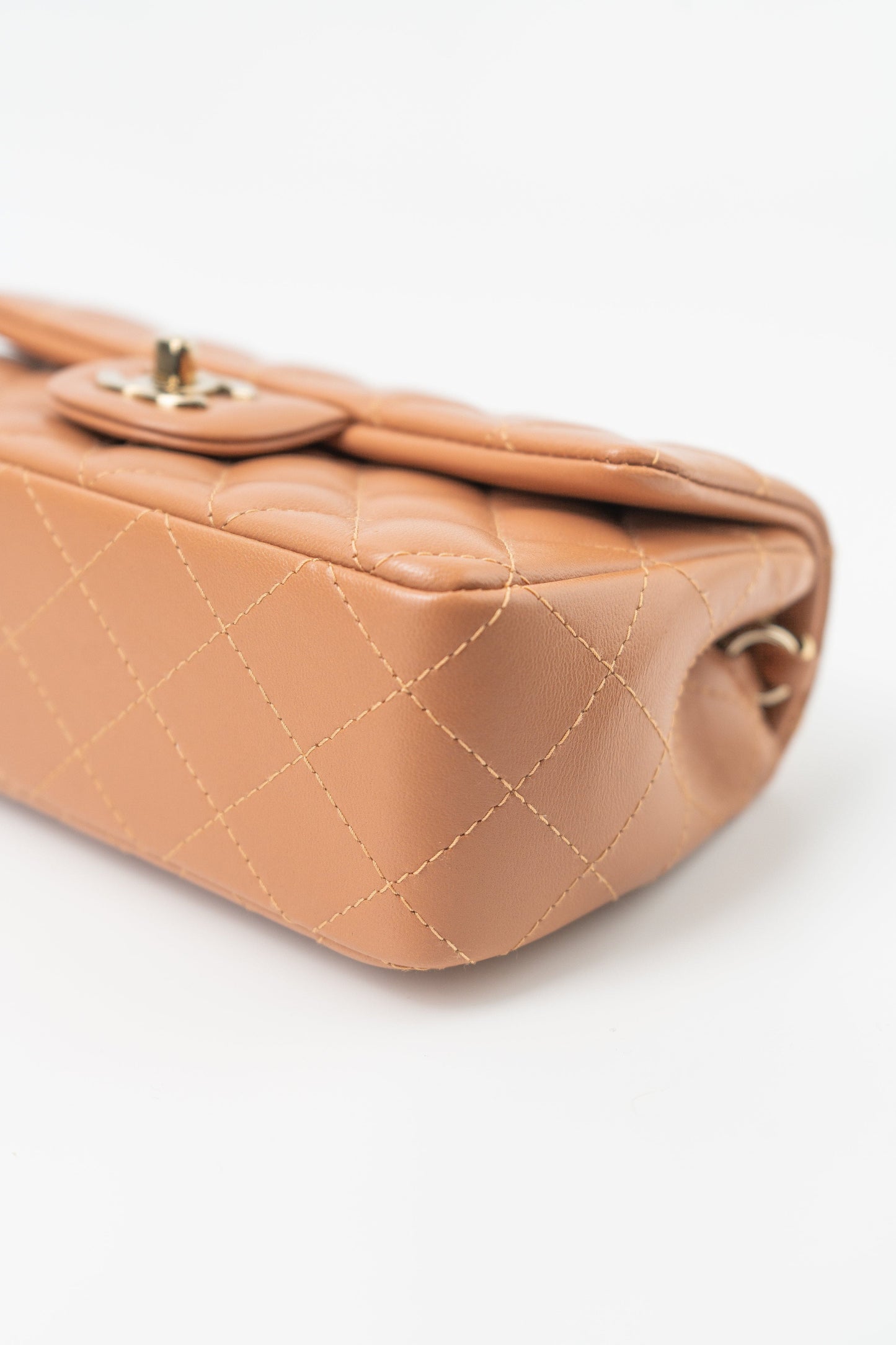 22S Caramel Mini Rectangular Lambskin Quilted LGHW