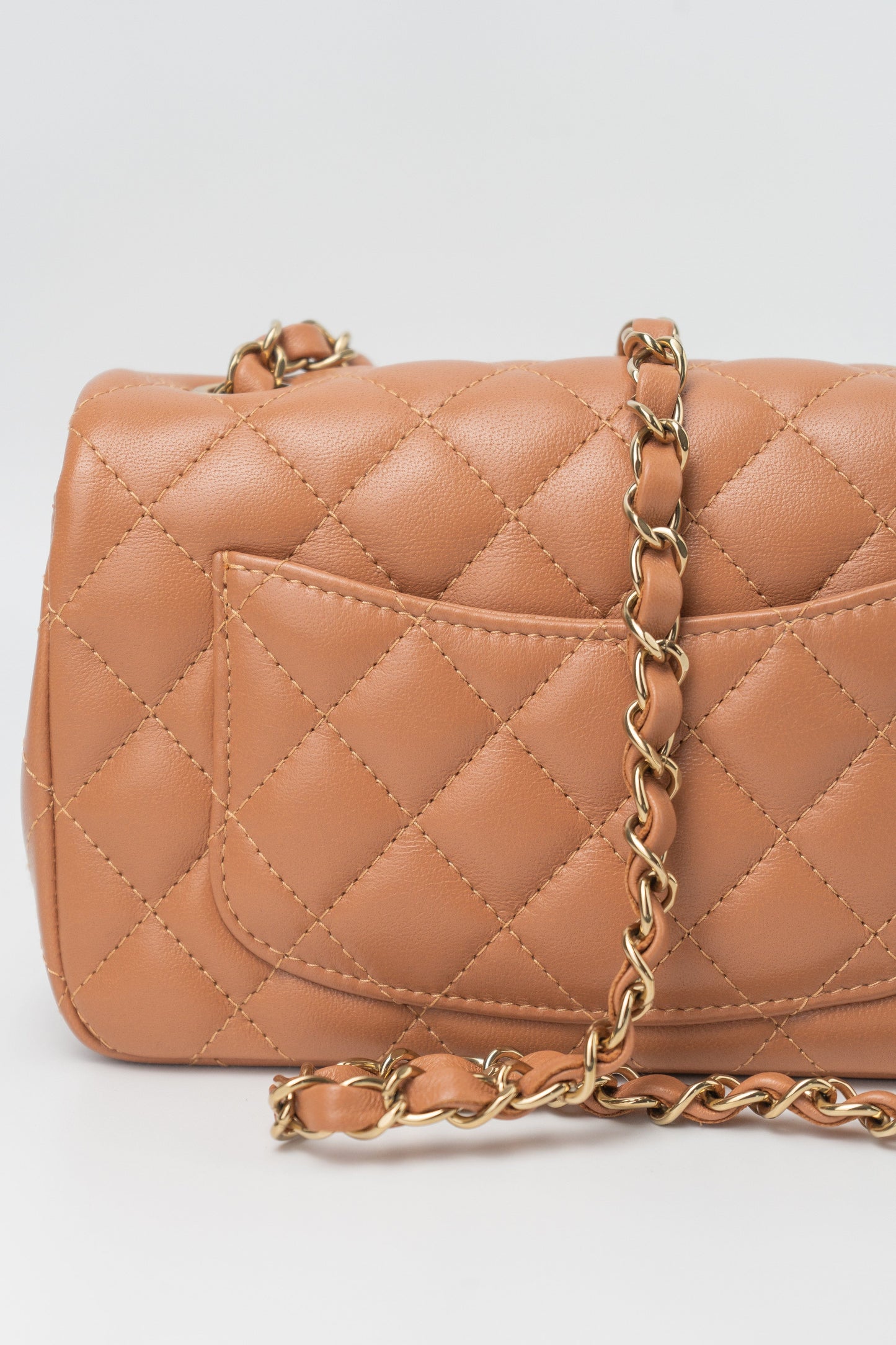 22S Caramel Mini Rectangular Lambskin Quilted LGHW