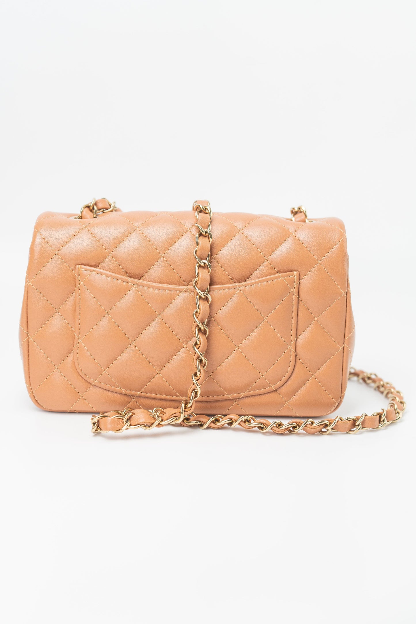 22S Caramel Mini Rectangular Lambskin Quilted LGHW