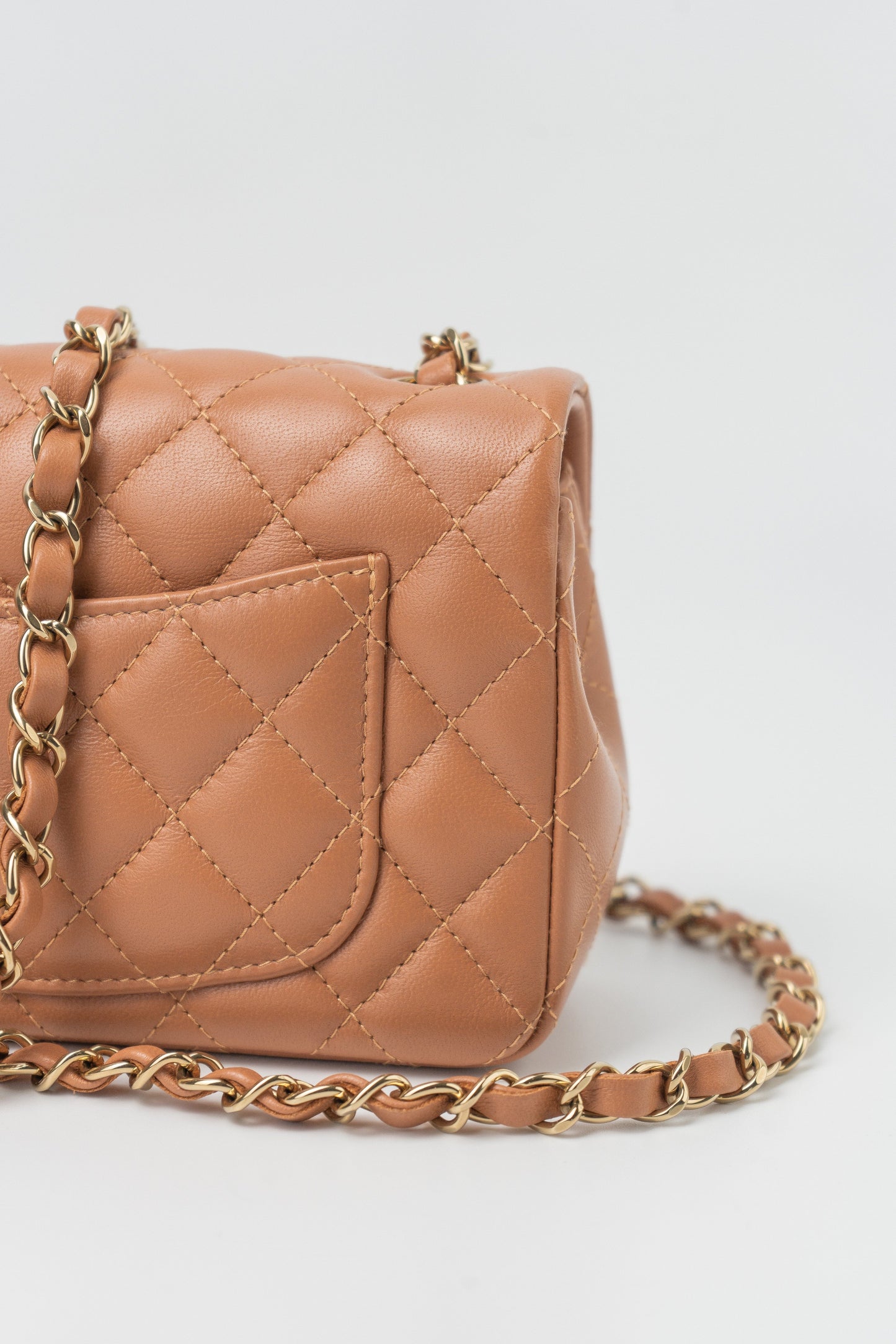 22S Caramel Mini Rectangular Lambskin Quilted LGHW