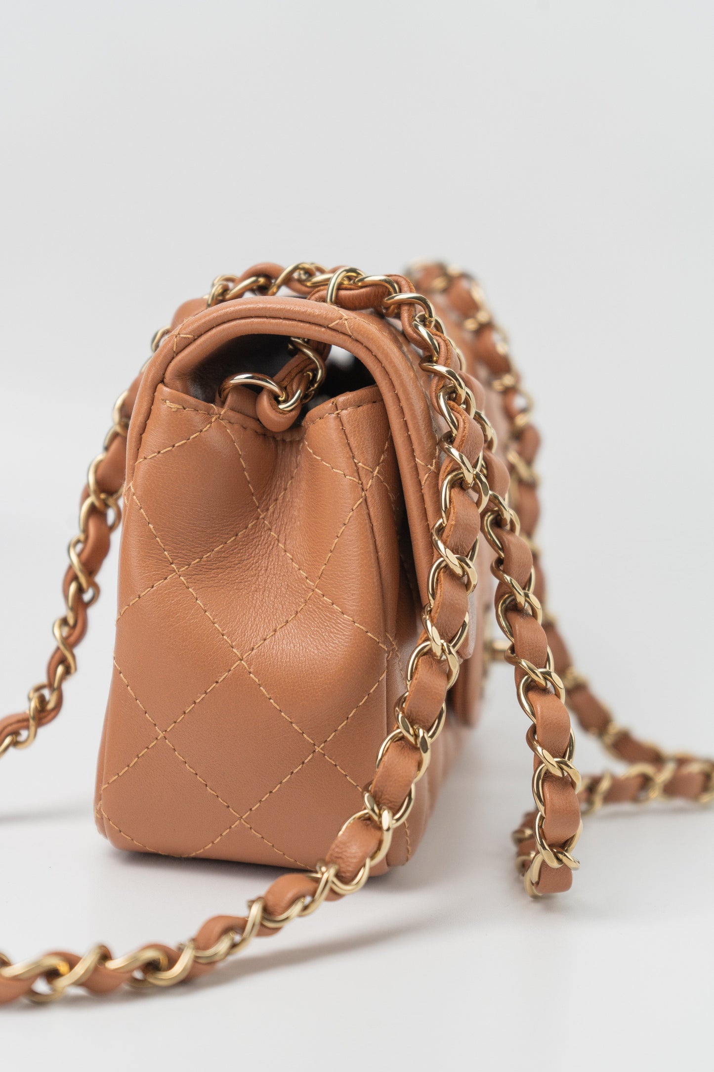 22S Caramel Mini Rectangular Lambskin Quilted LGHW