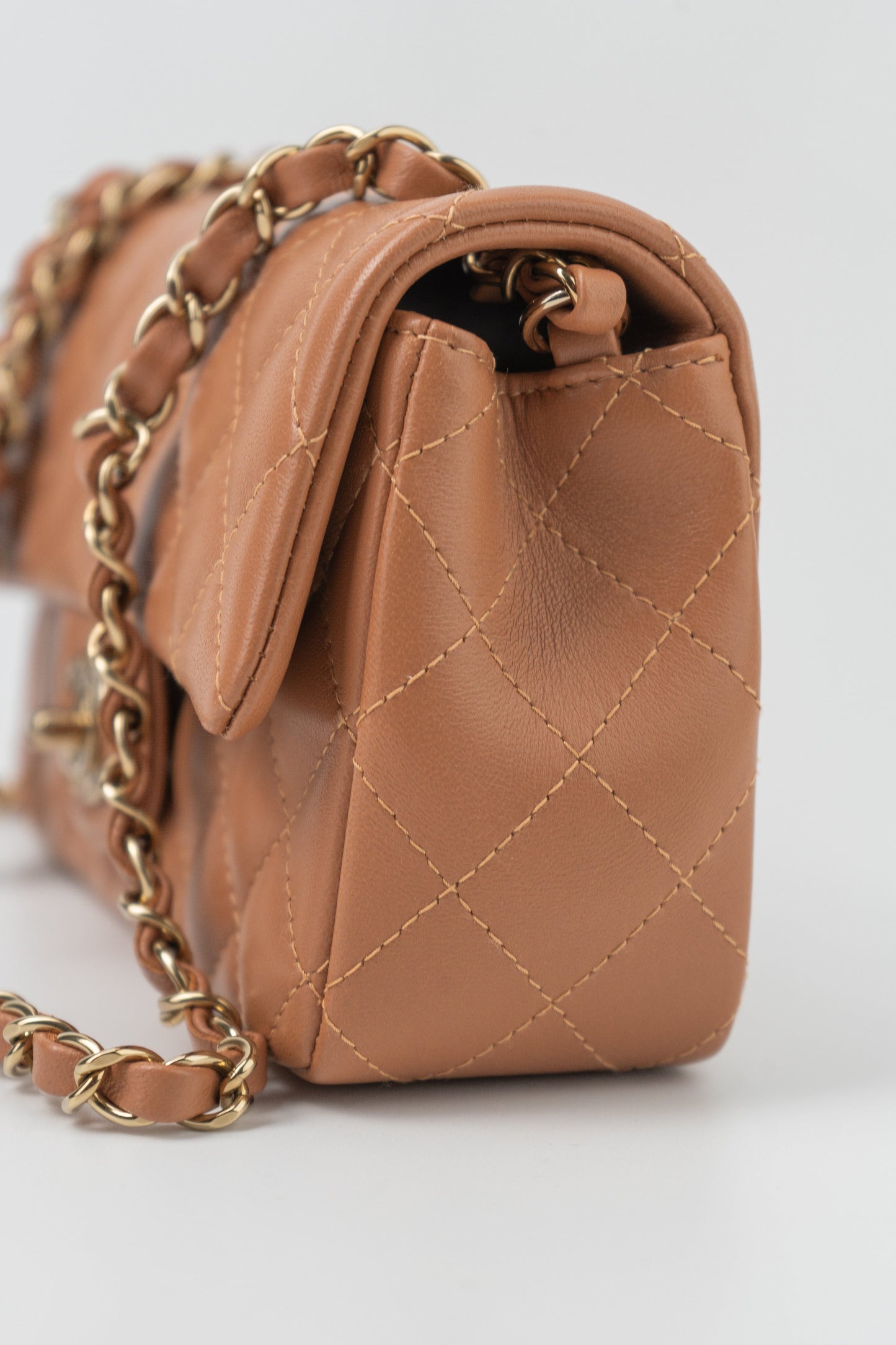 22S Caramel Mini Rectangular Lambskin Quilted LGHW