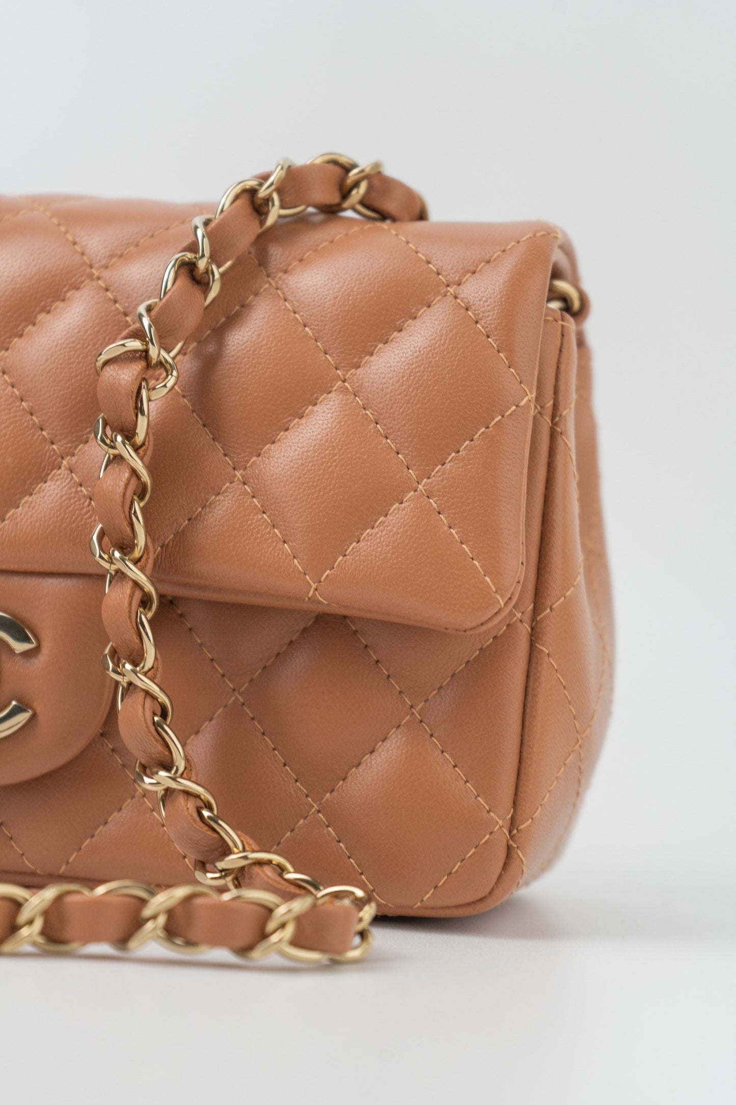 22S Caramel Mini Rectangular Lambskin Quilted LGHW