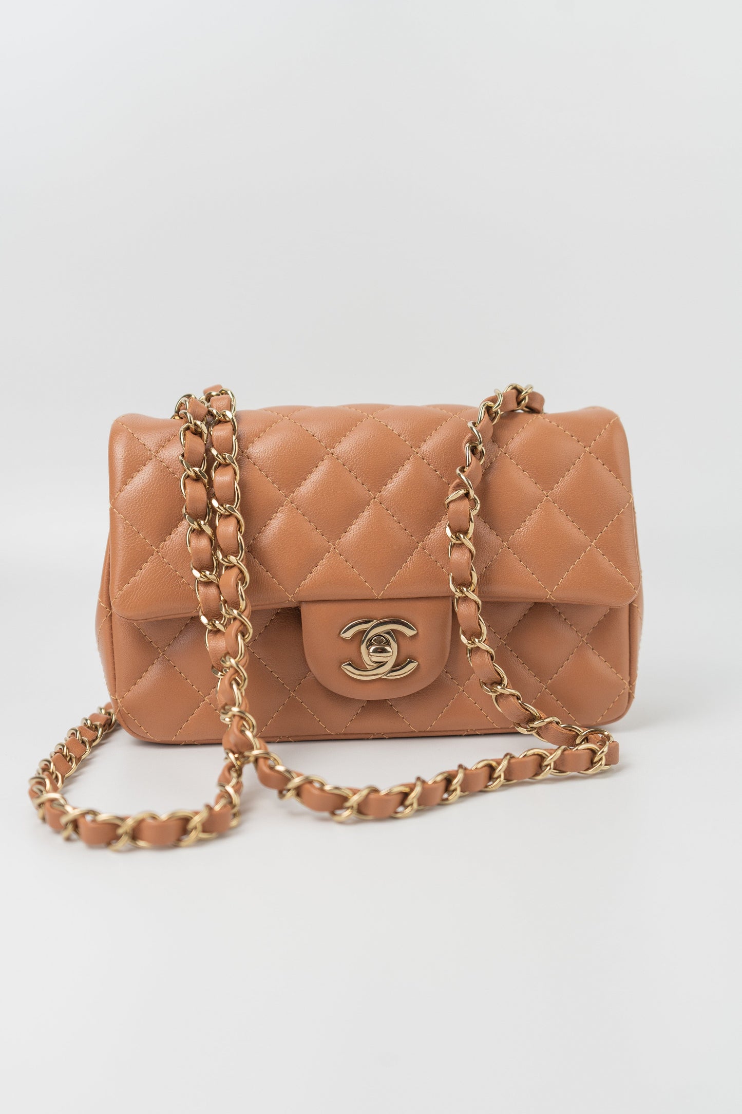 22S Caramel Mini Rectangular Lambskin Quilted LGHW