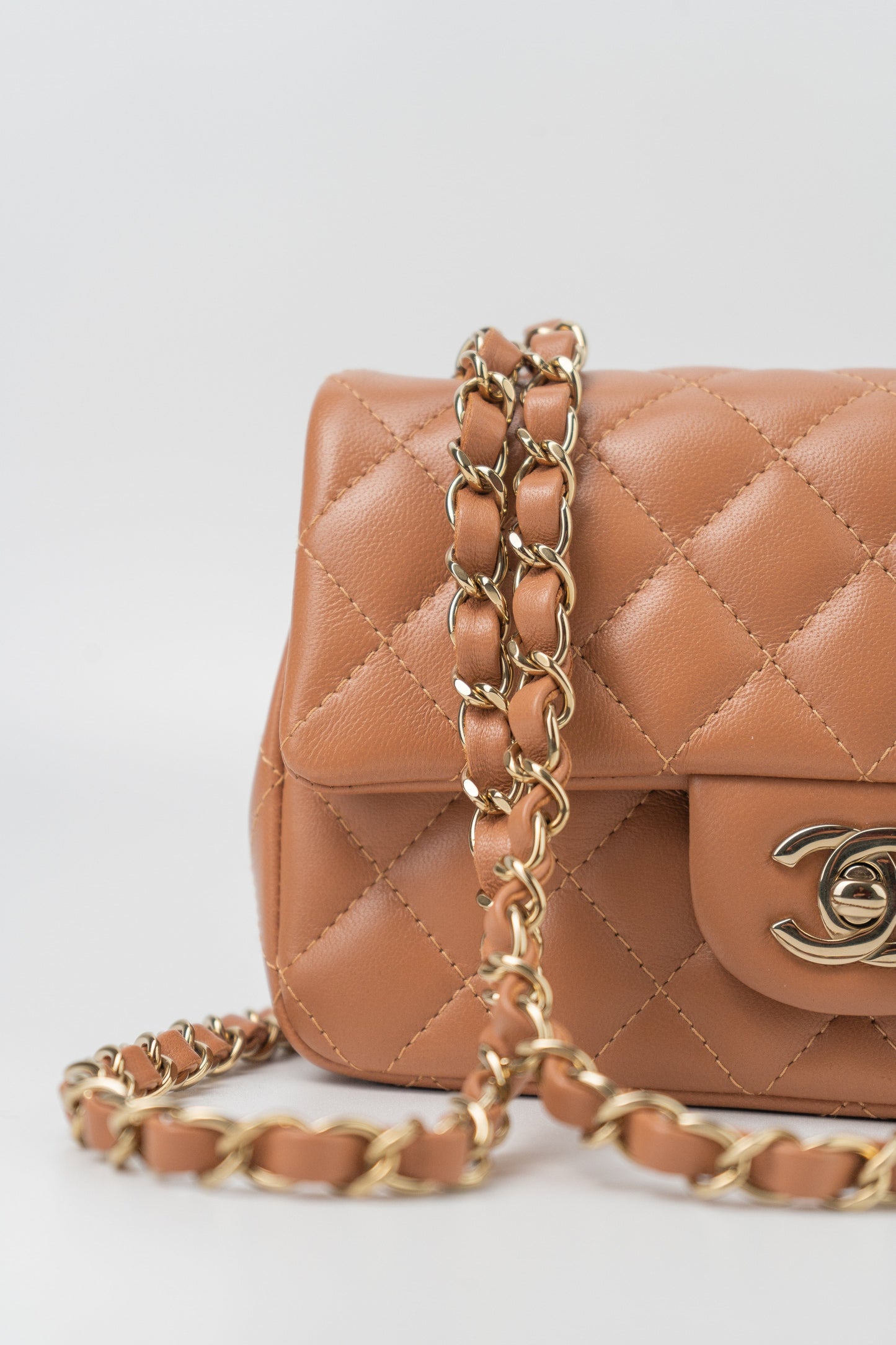 22S Caramel Mini Rectangular Lambskin Quilted LGHW