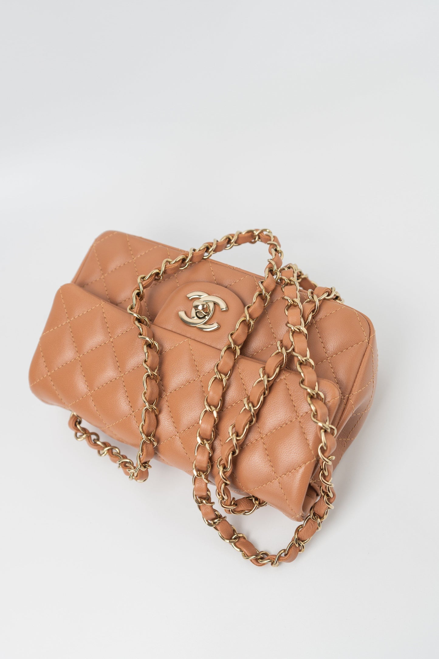 22S Caramel Mini Rectangular Lambskin Quilted LGHW