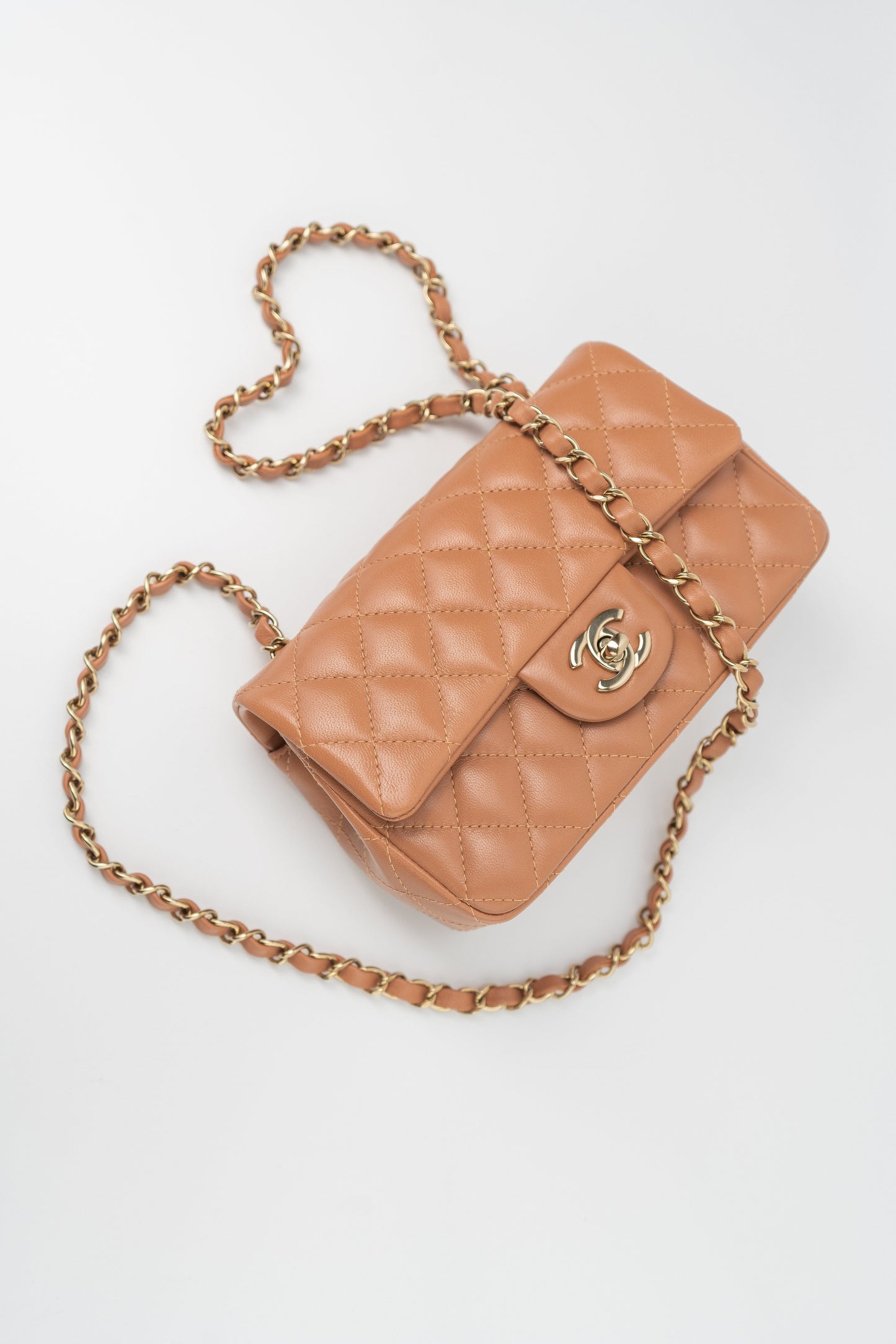 22S Caramel Mini Rectangular Lambskin Quilted LGHW
