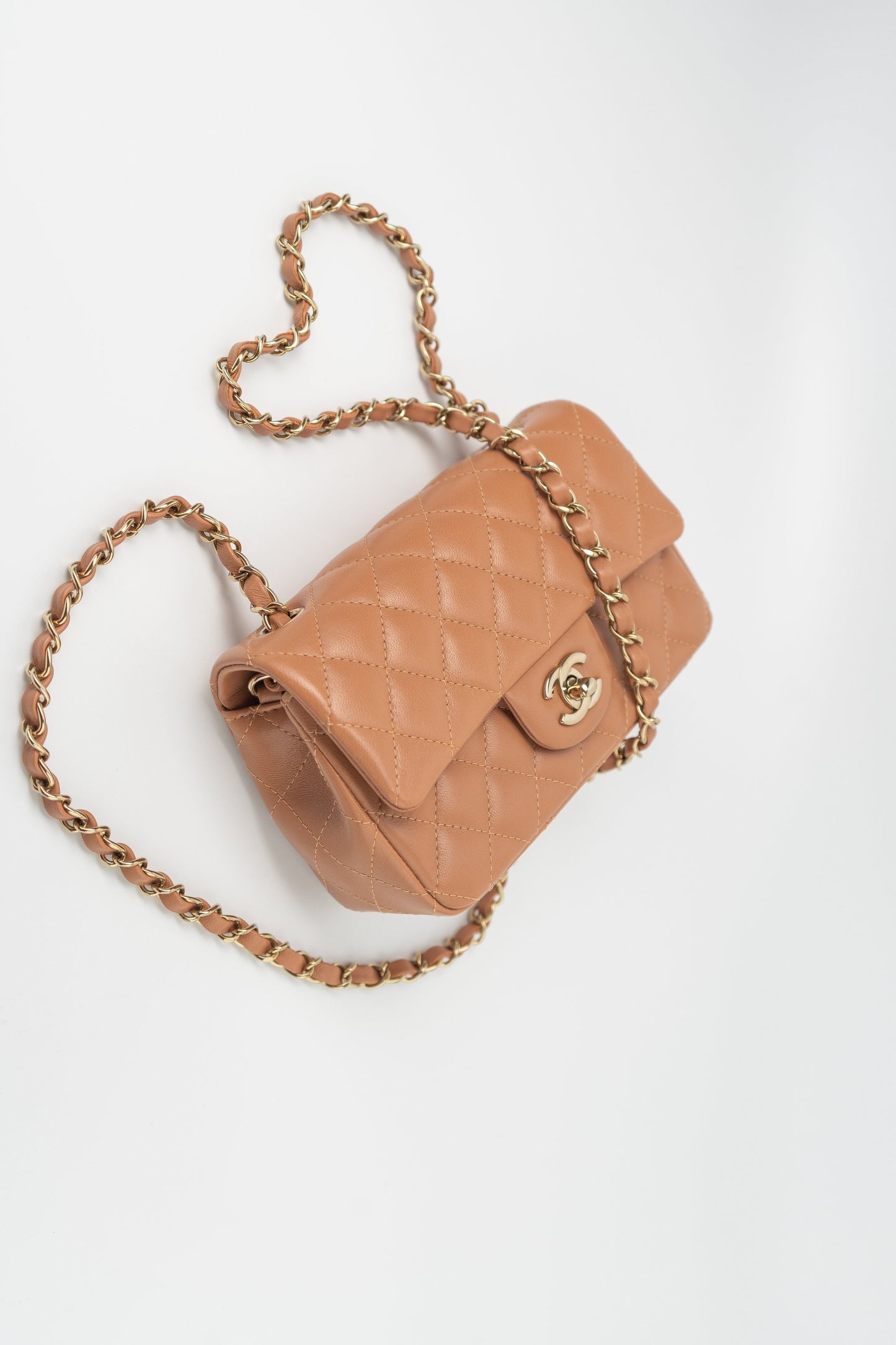 22S Caramel Mini Rectangular Lambskin Quilted LGHW