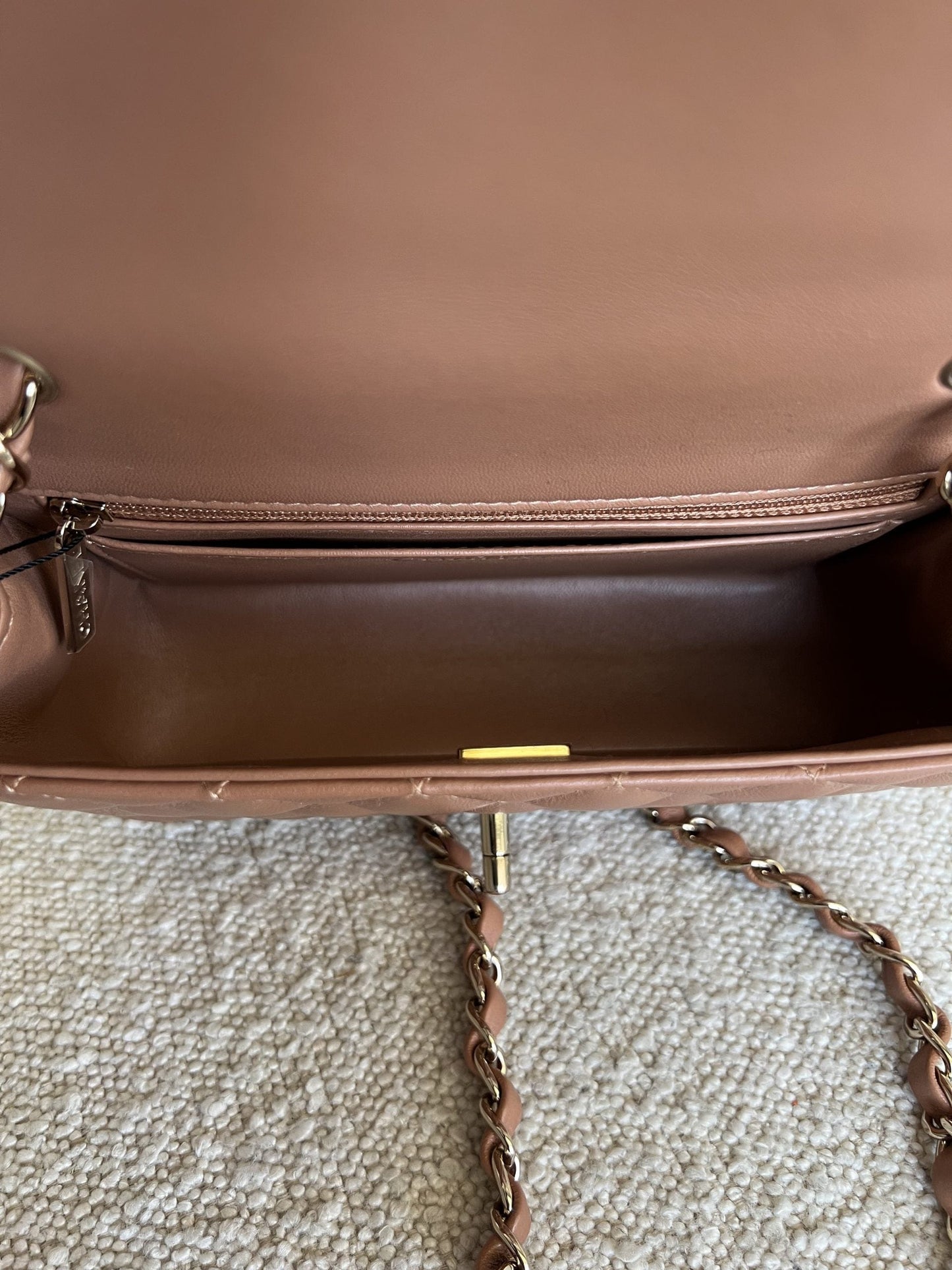 22S Caramel Mini Rectangular Lambskin Quilted LGHW