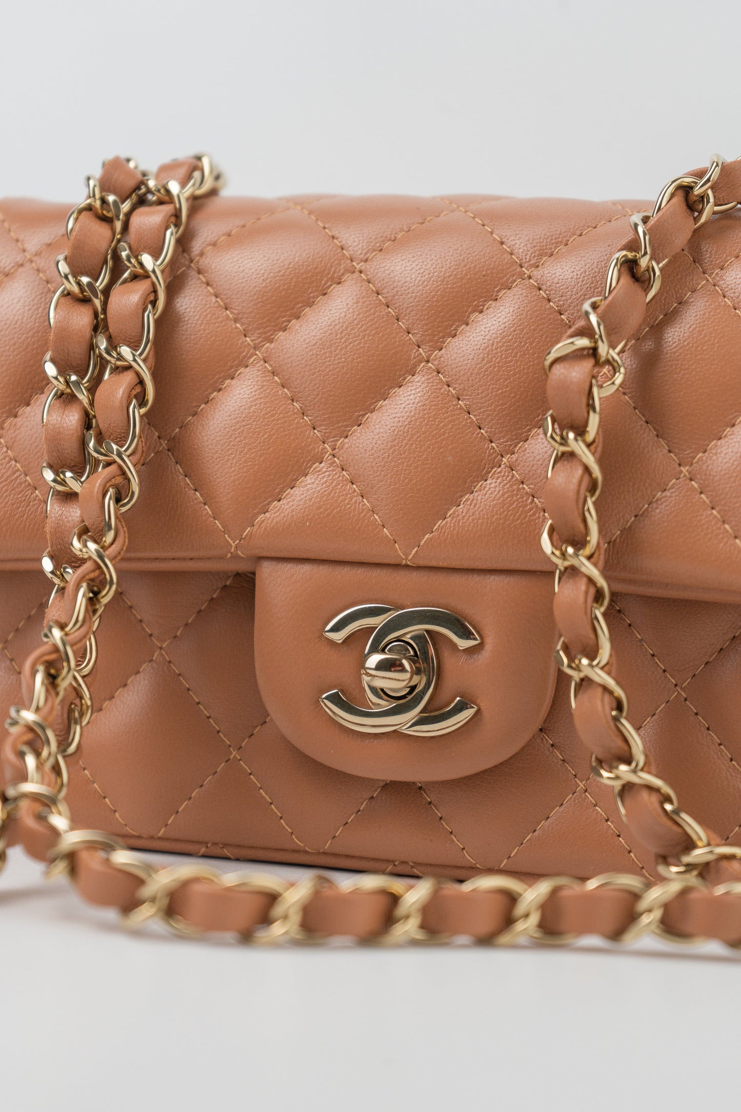 22S Caramel Mini Rectangular Lambskin Quilted LGHW