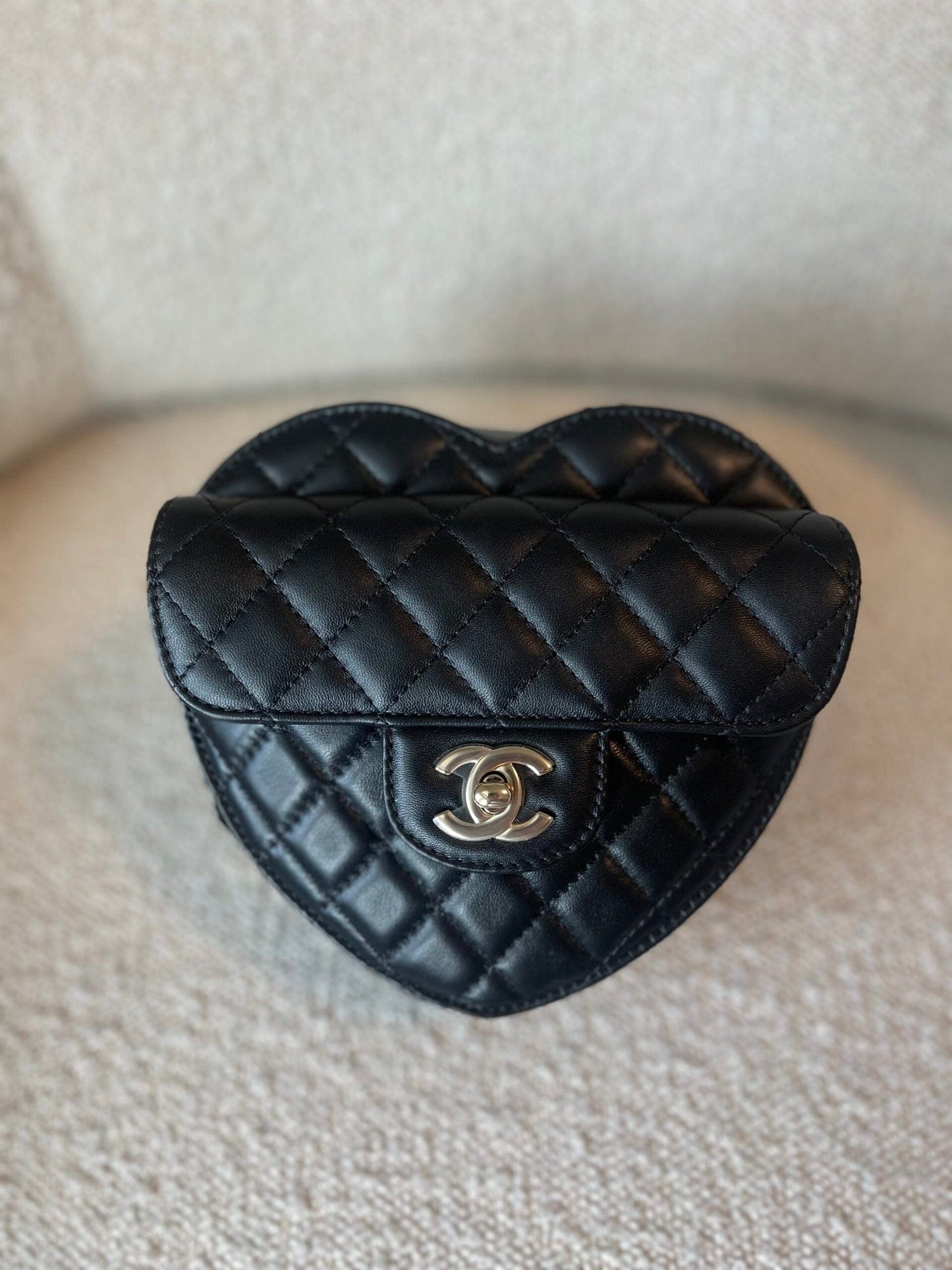 22S CC In Love Black Lambskin Quilted Large Heart Bag LGHW