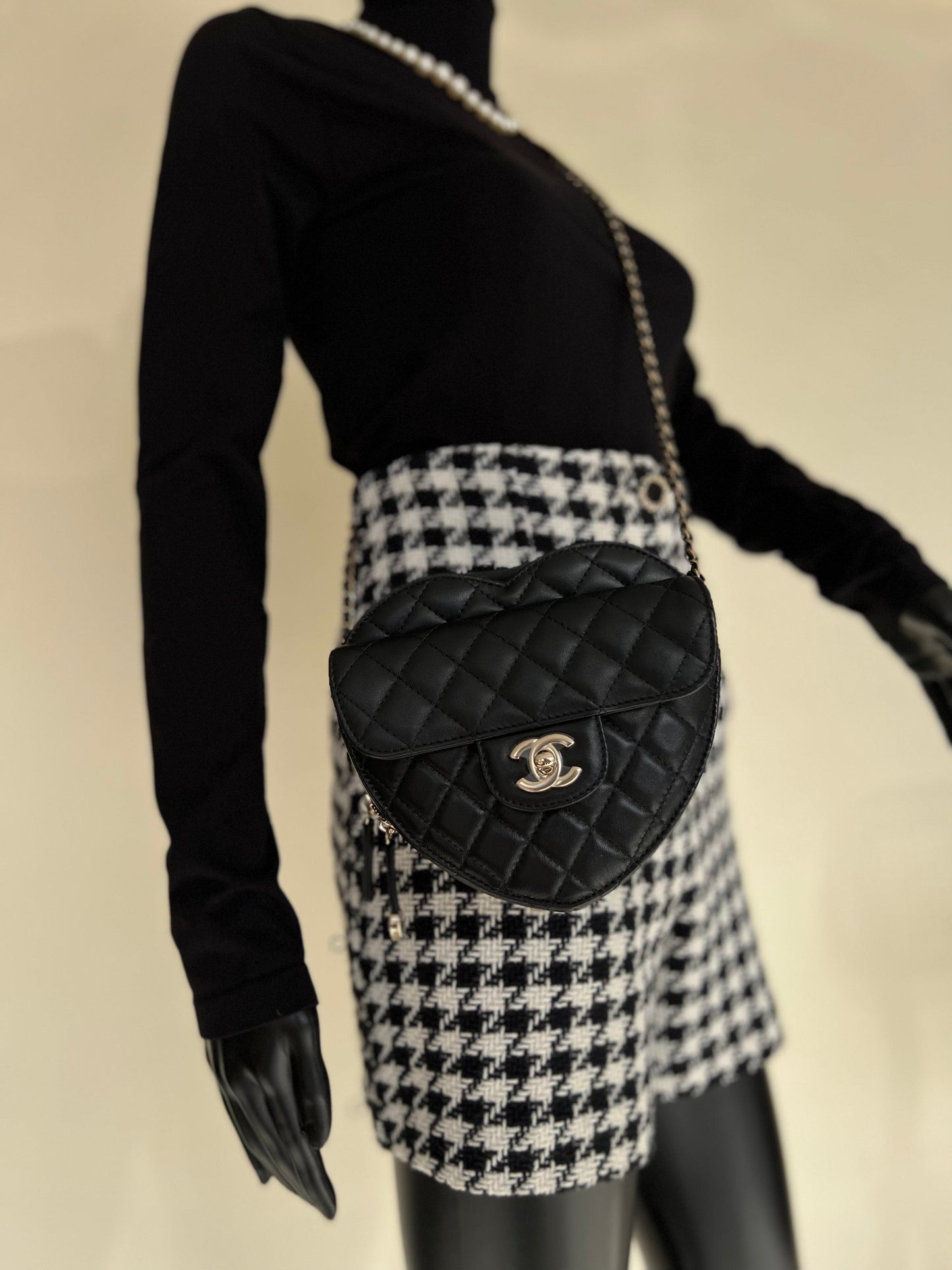 22S CC In Love Black Lambskin Quilted Large Heart Bag LGHW