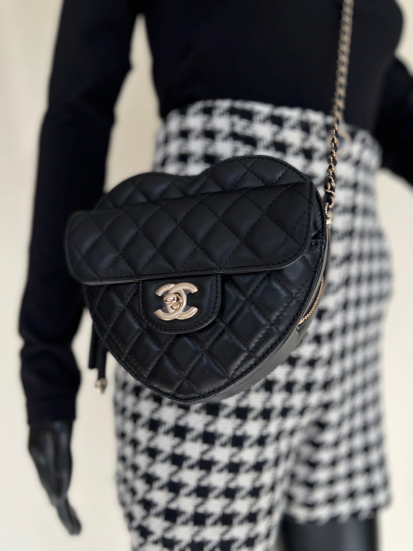 22S CC In Love Black Lambskin Quilted Large Heart Bag LGHW