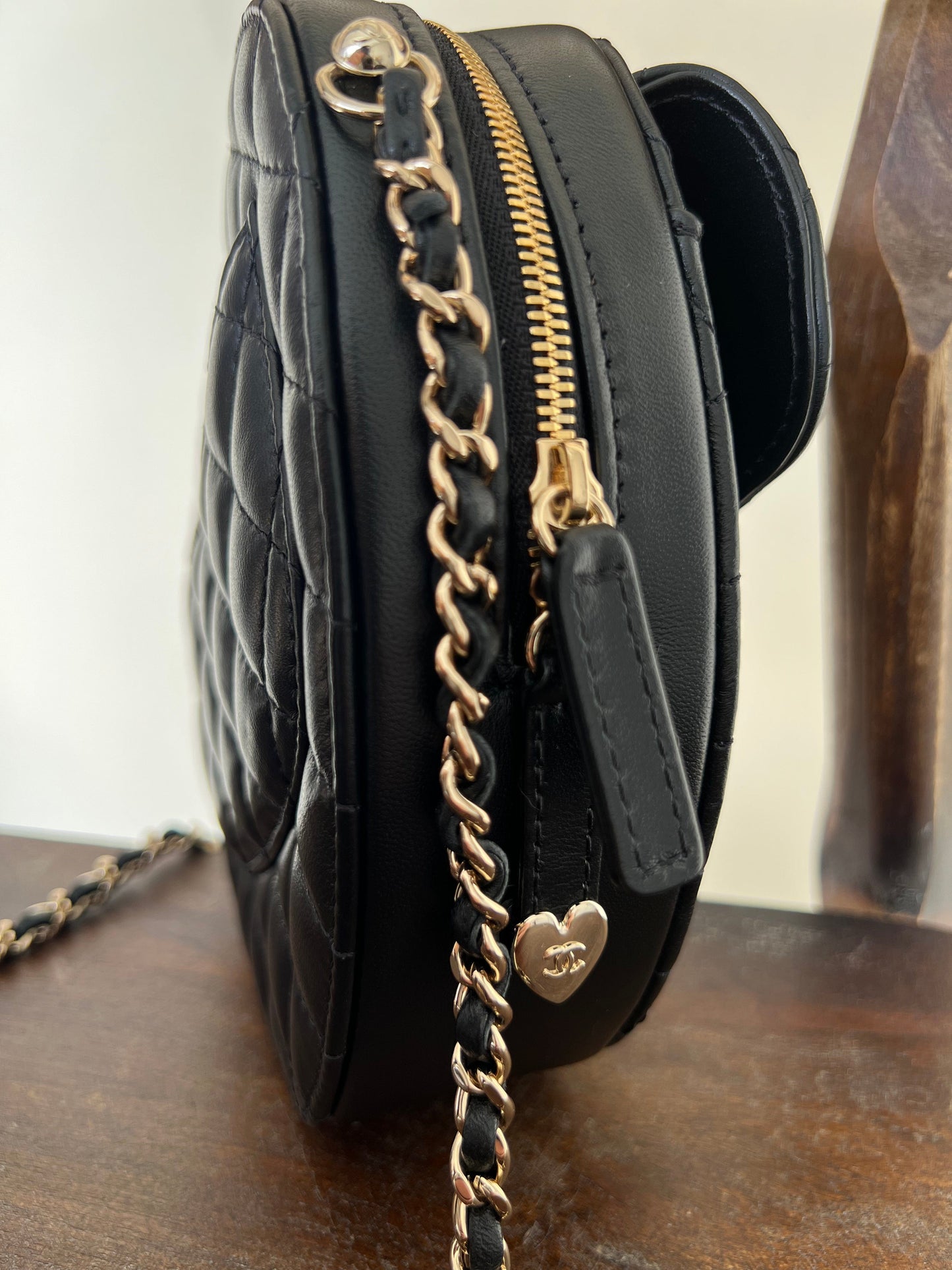 22S CC In Love Black Lambskin Quilted Large Heart Bag LGHW