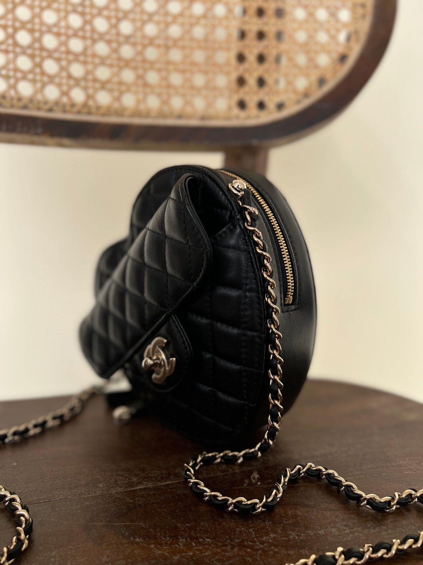 22S CC In Love Black Lambskin Quilted Large Heart Bag LGHW