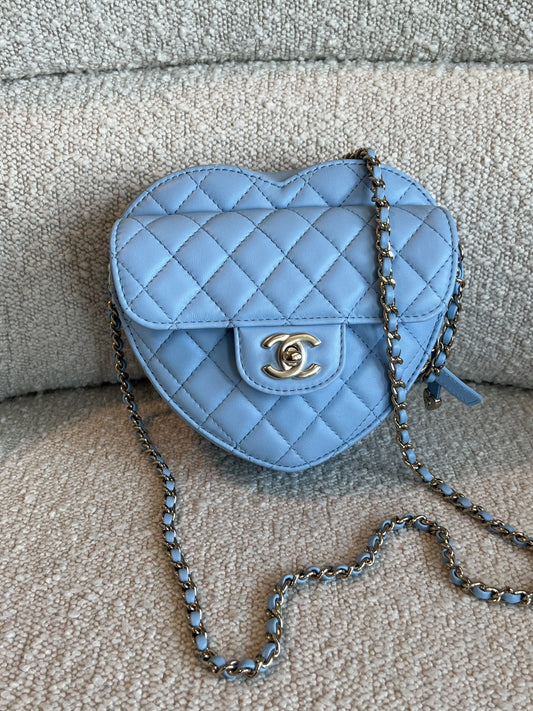 22S CC In Love Blue Lambskin Quilted Large Heart Bag LGHW