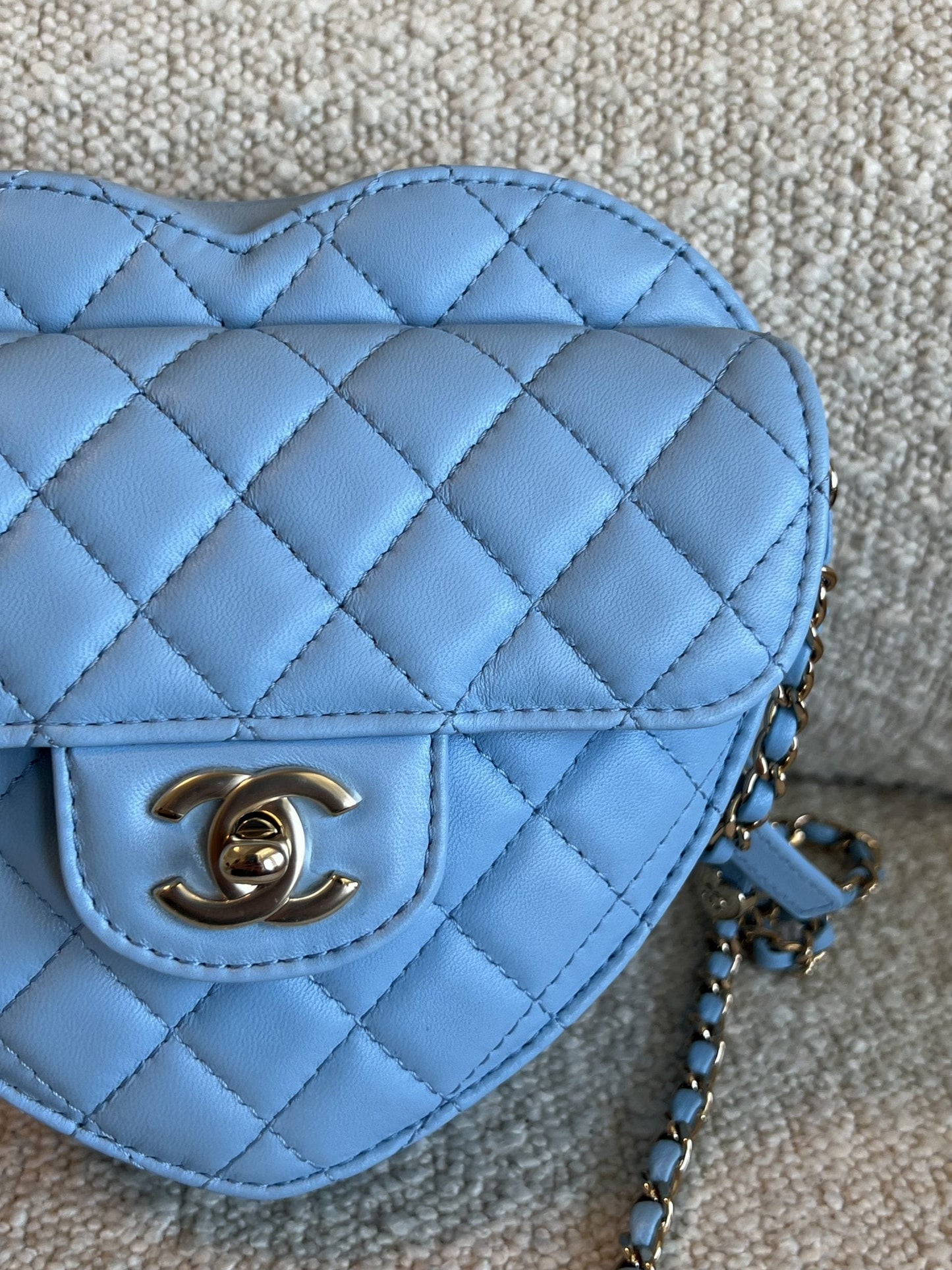 22S CC In Love Blue Lambskin Quilted Large Heart Bag LGHW