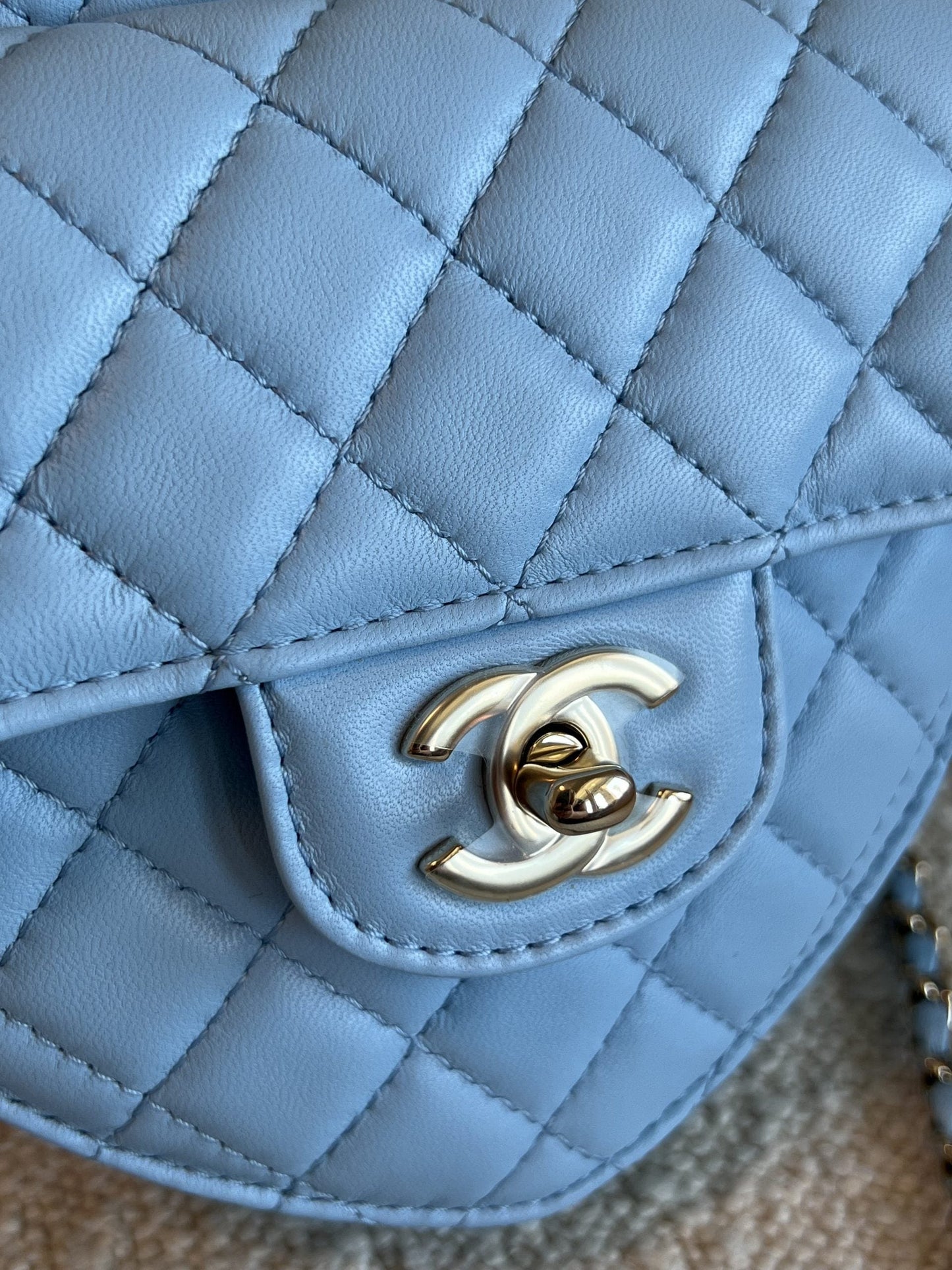 22S CC In Love Blue Lambskin Quilted Large Heart Bag LGHW