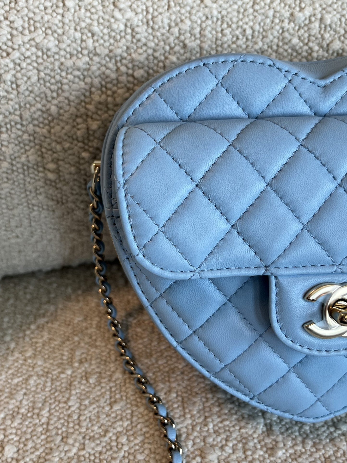 22S CC In Love Blue Lambskin Quilted Large Heart Bag LGHW