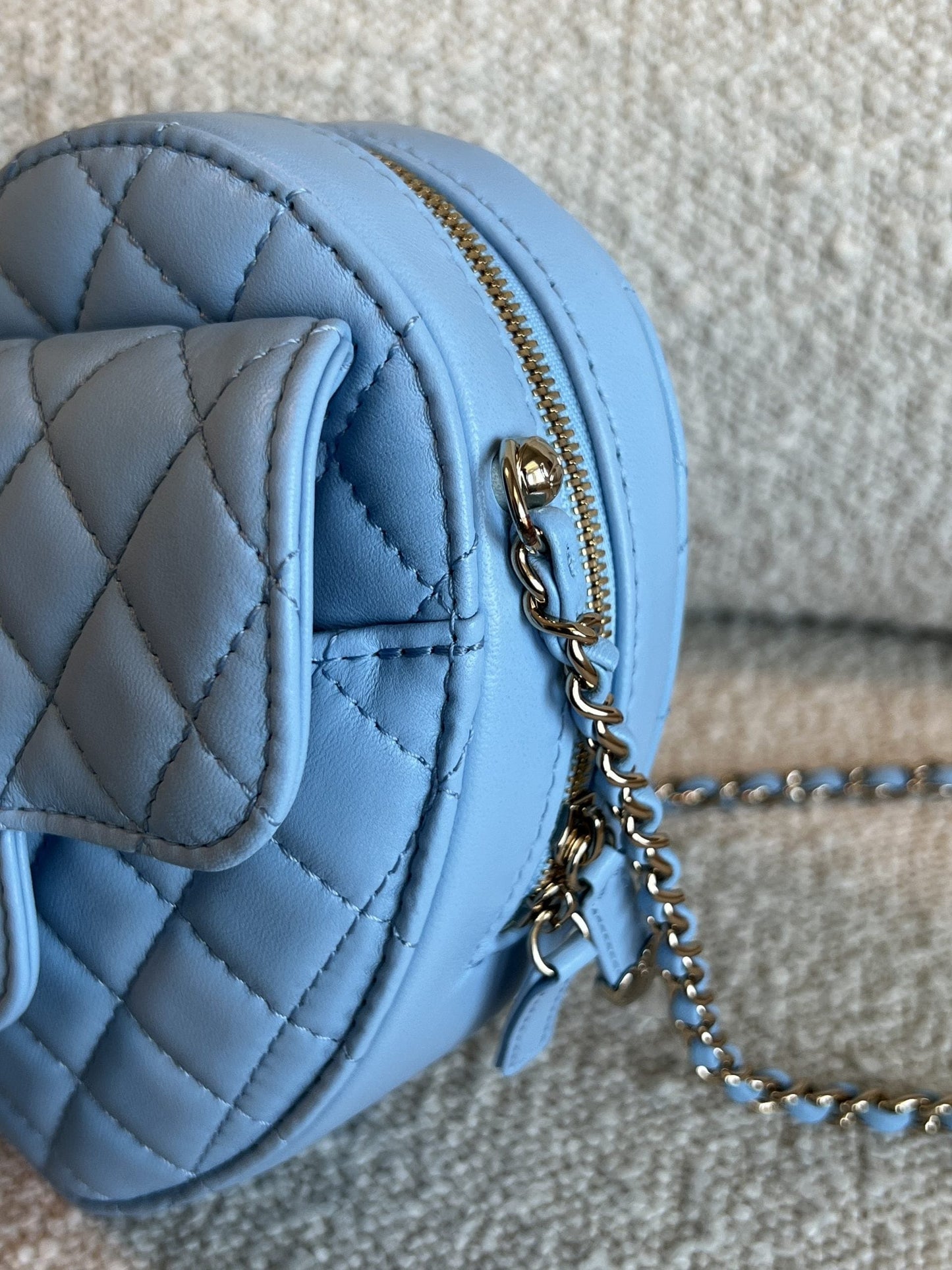 22S CC In Love Blue Lambskin Quilted Large Heart Bag LGHW