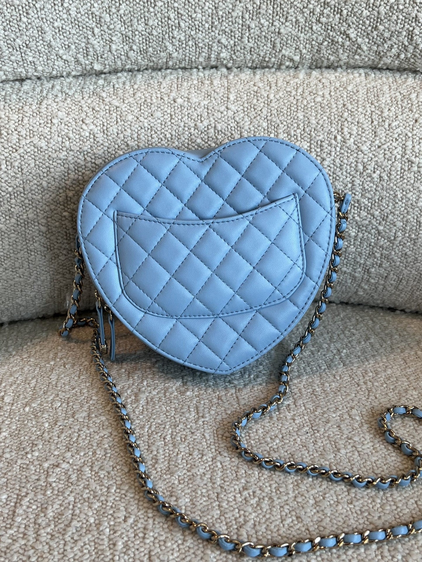 22S CC In Love Blue Lambskin Quilted Large Heart Bag LGHW
