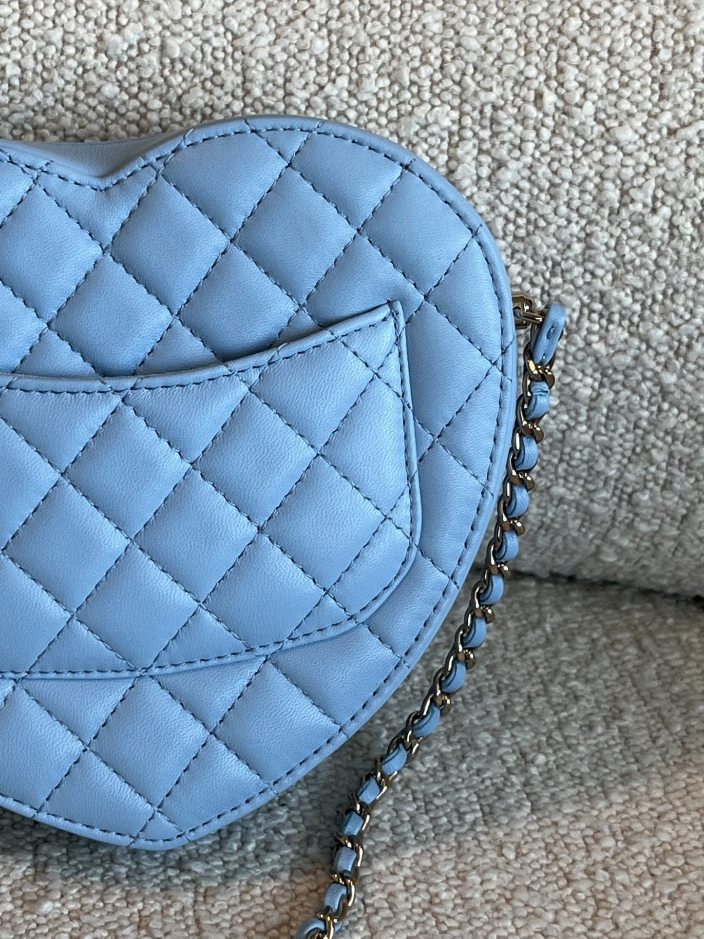 22S CC In Love Blue Lambskin Quilted Large Heart Bag LGHW