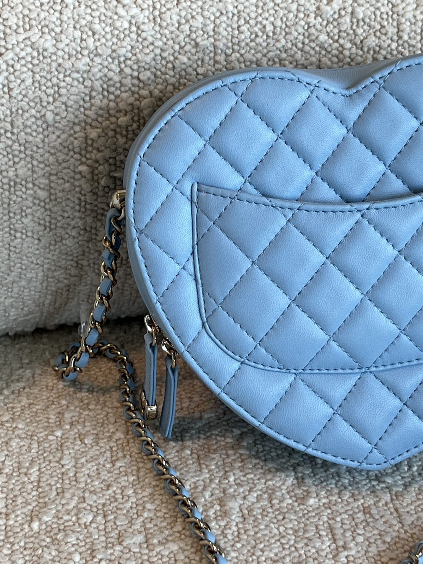 22S CC In Love Blue Lambskin Quilted Large Heart Bag LGHW