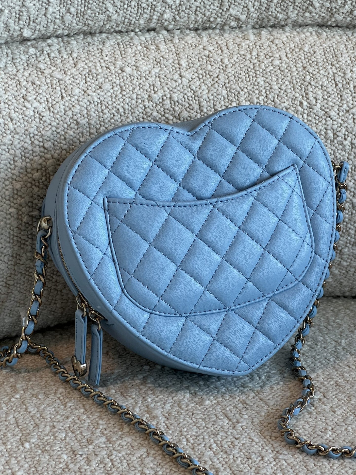 22S CC In Love Blue Lambskin Quilted Large Heart Bag LGHW