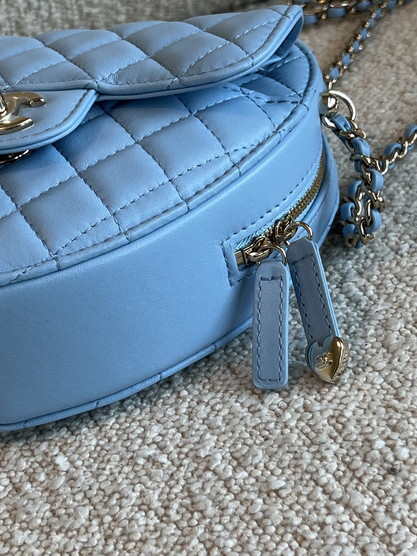 22S CC In Love Blue Lambskin Quilted Large Heart Bag LGHW