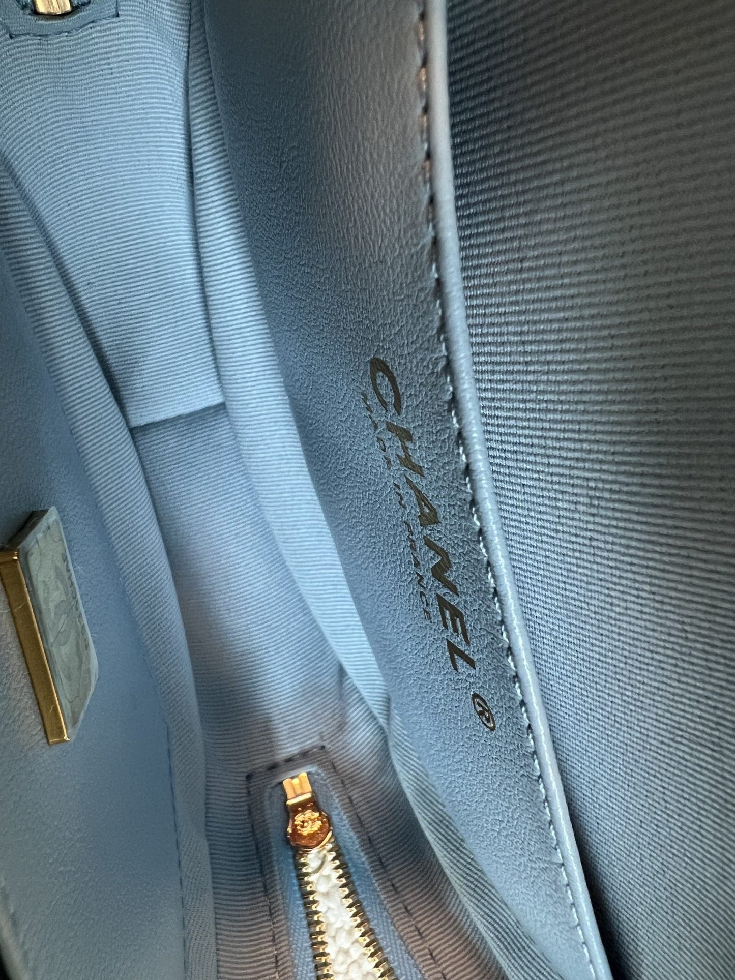 22S CC In Love Blue Lambskin Quilted Large Heart Bag LGHW