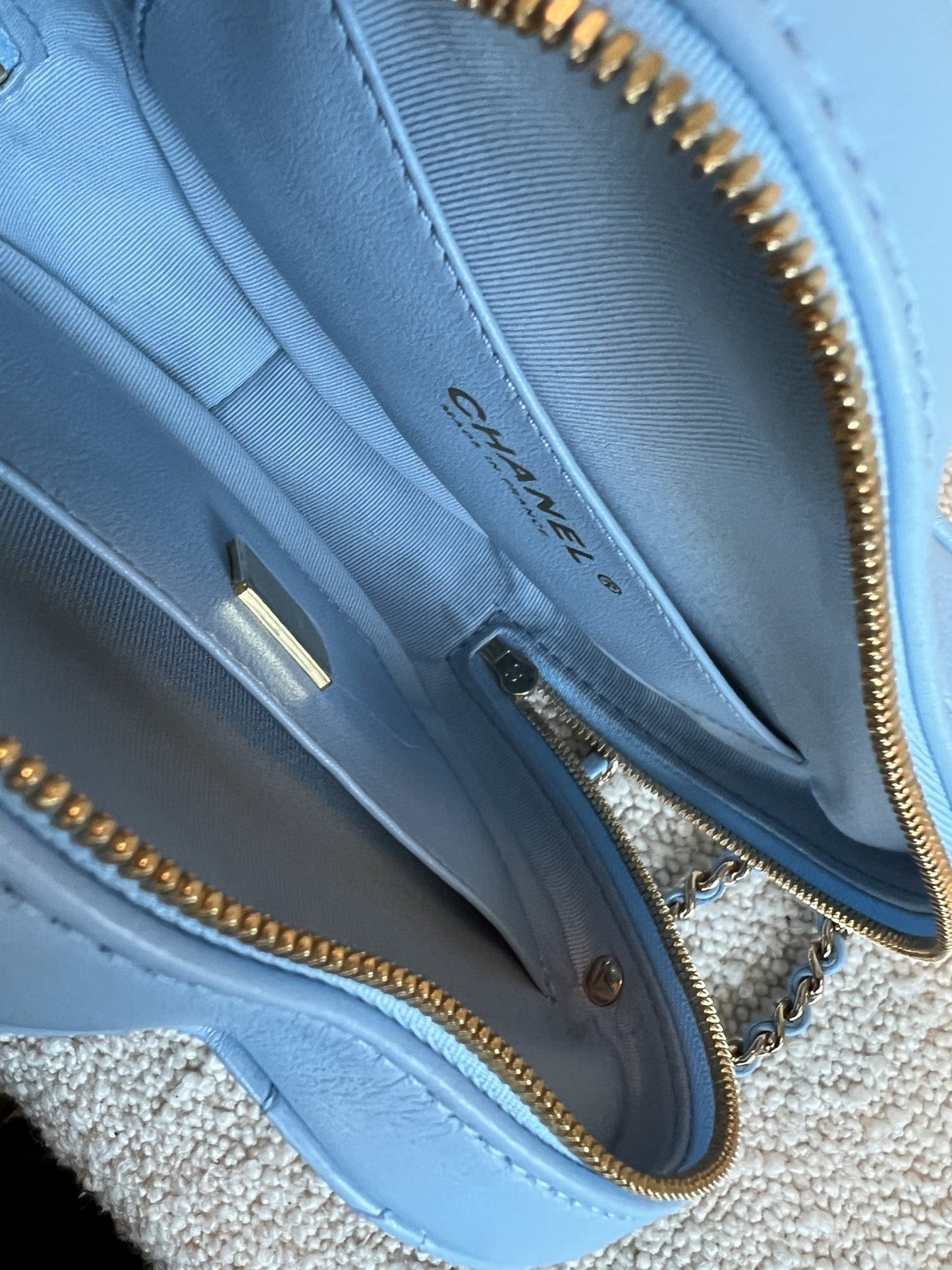 22S CC In Love Blue Lambskin Quilted Large Heart Bag LGHW