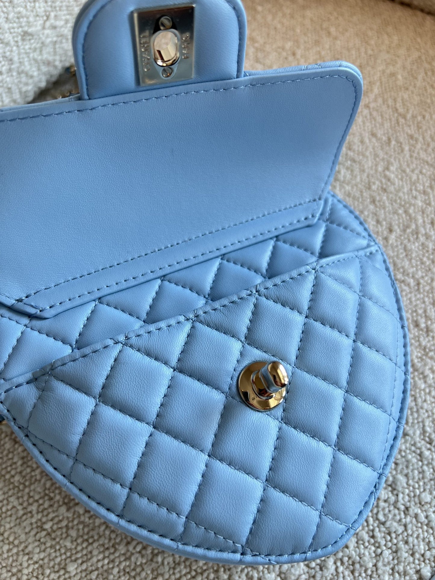 22S CC In Love Blue Lambskin Quilted Large Heart Bag LGHW