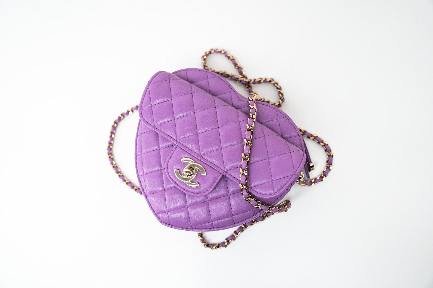 22S CC In Love Purple Lambskin Quilted Large Heart Bag