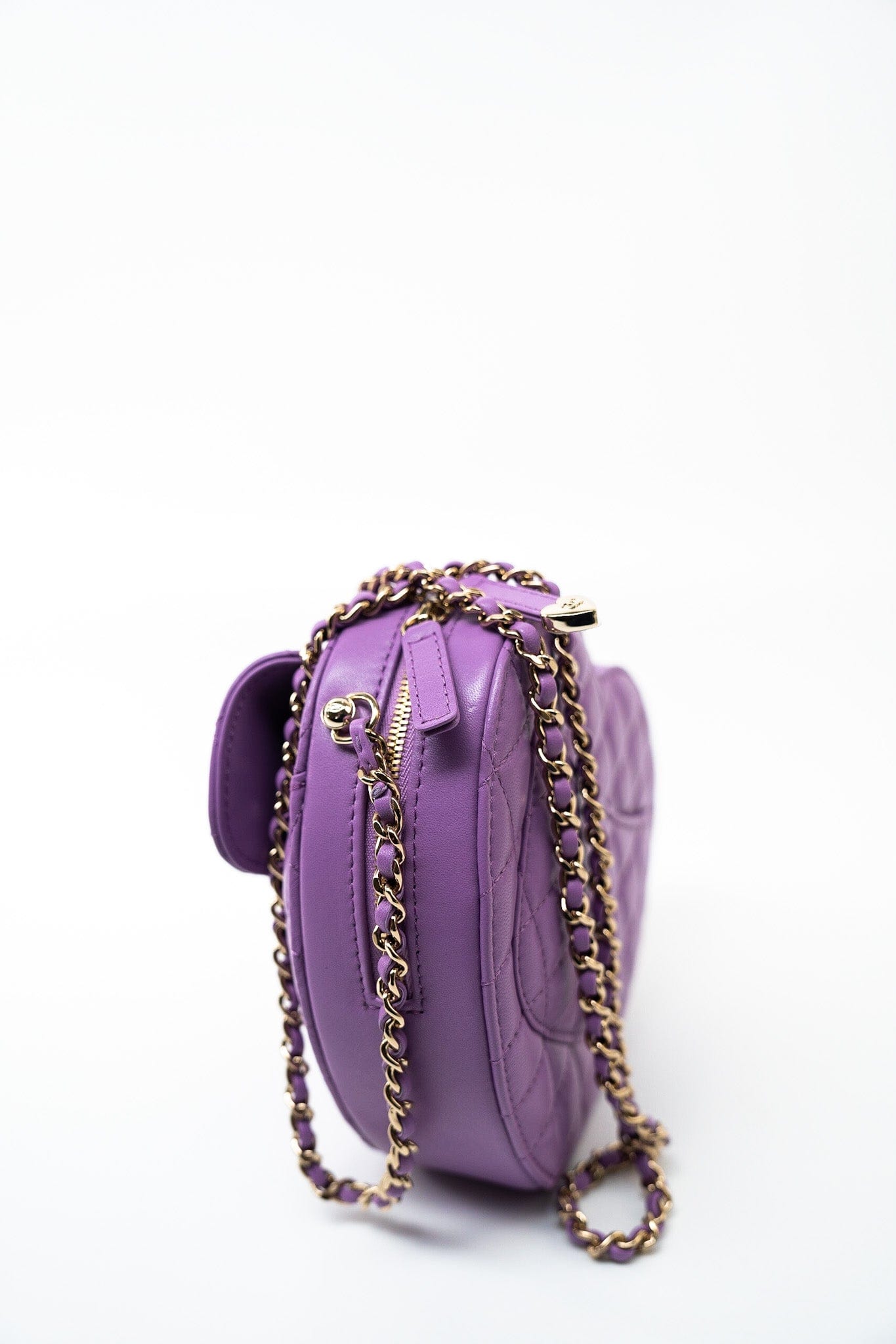 22S CC In Love Purple Lambskin Quilted Large Heart Bag