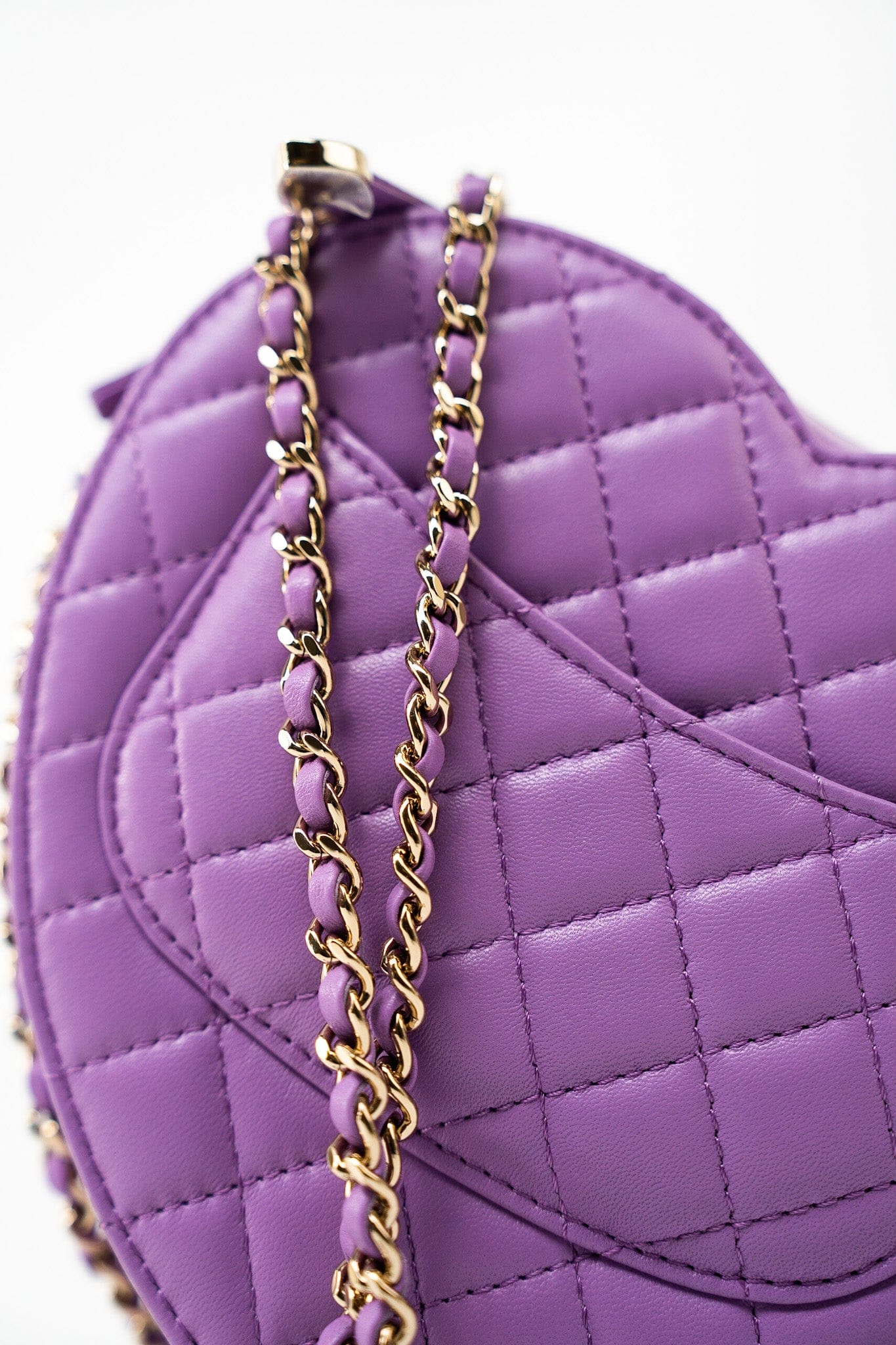 22S CC In Love Purple Lambskin Quilted Large Heart Bag